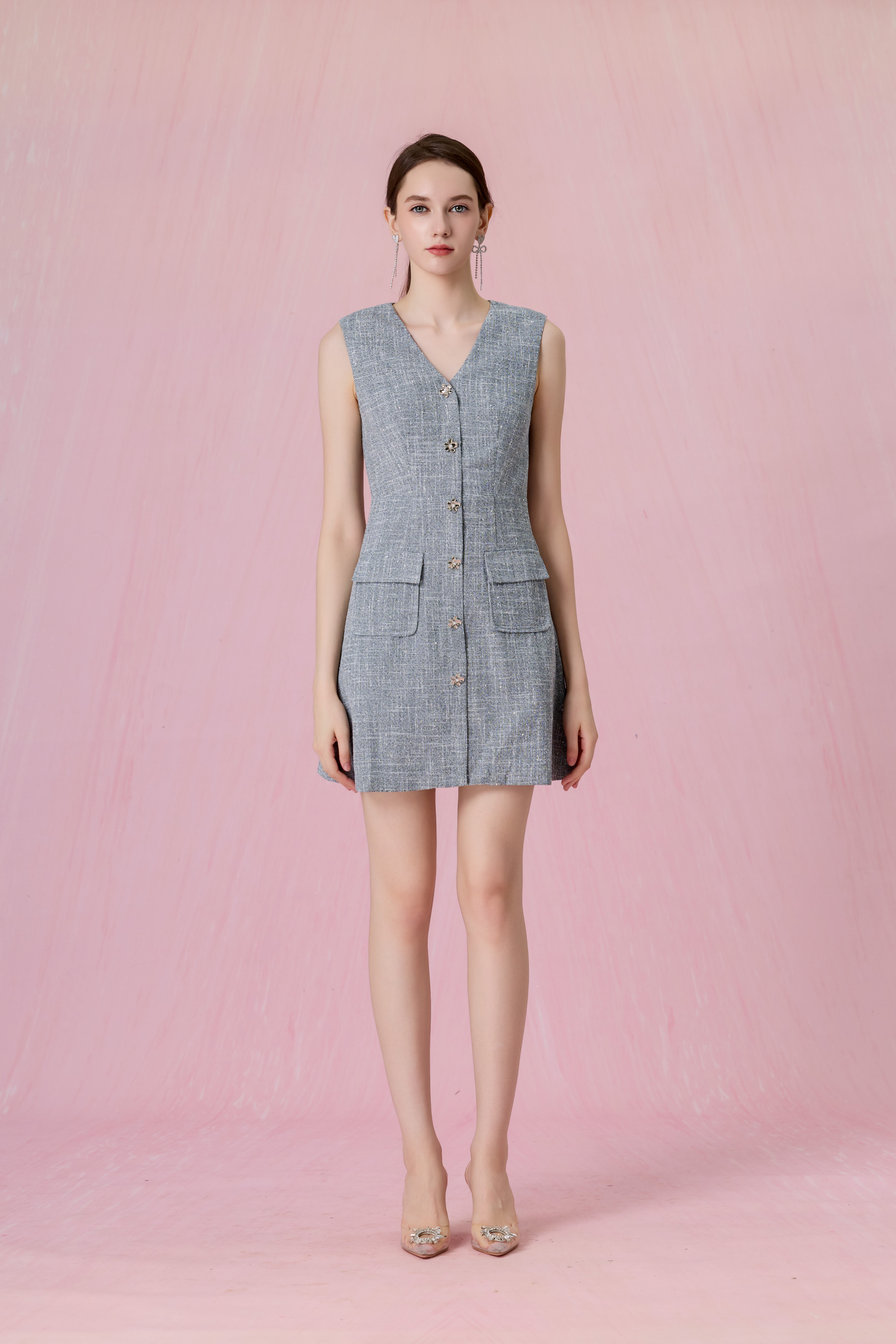 Cheresse Grey Tweed Sleeveless A-Line Dress