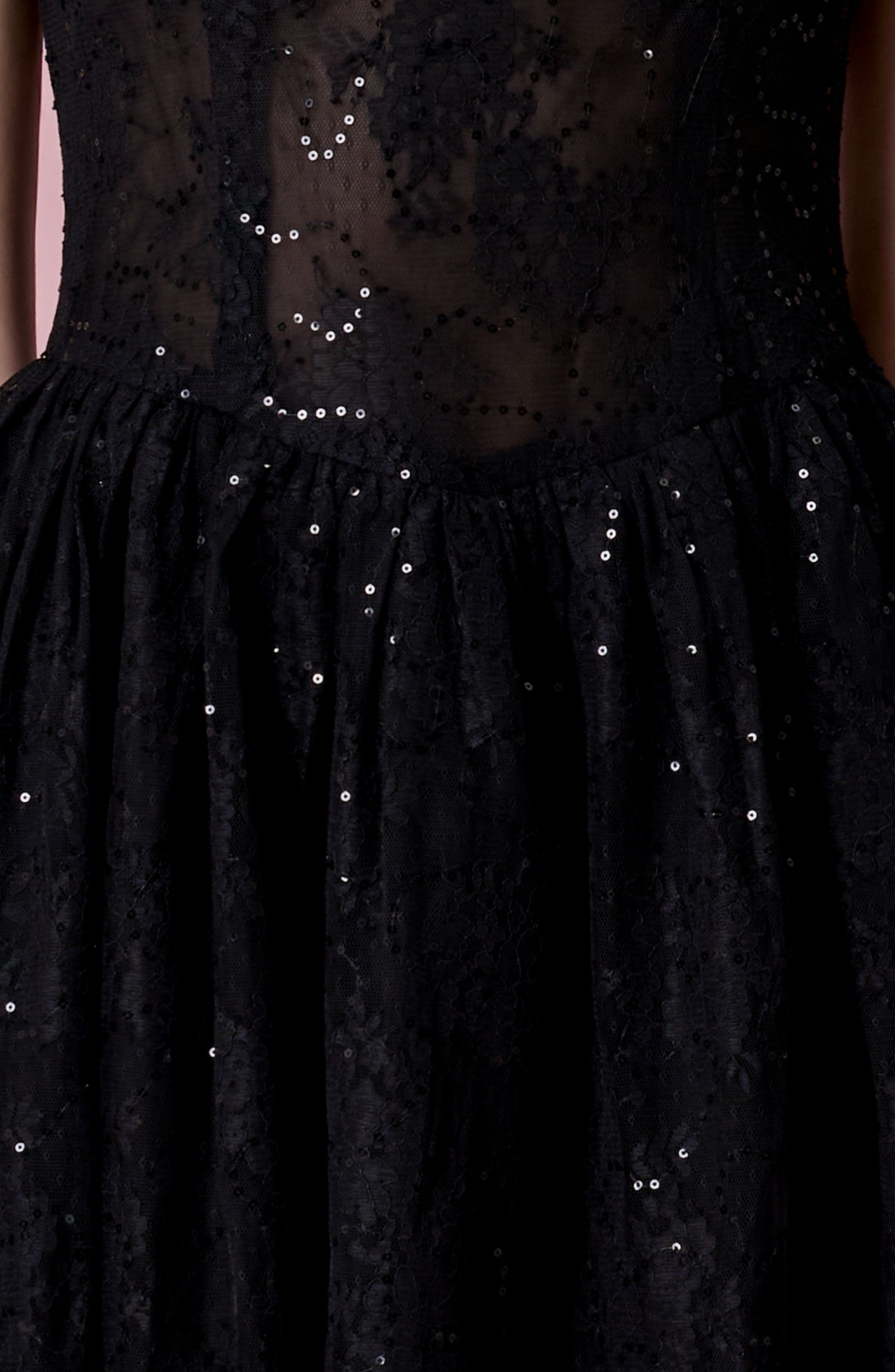 Cherina Black Sheer Lace A-Line Dress