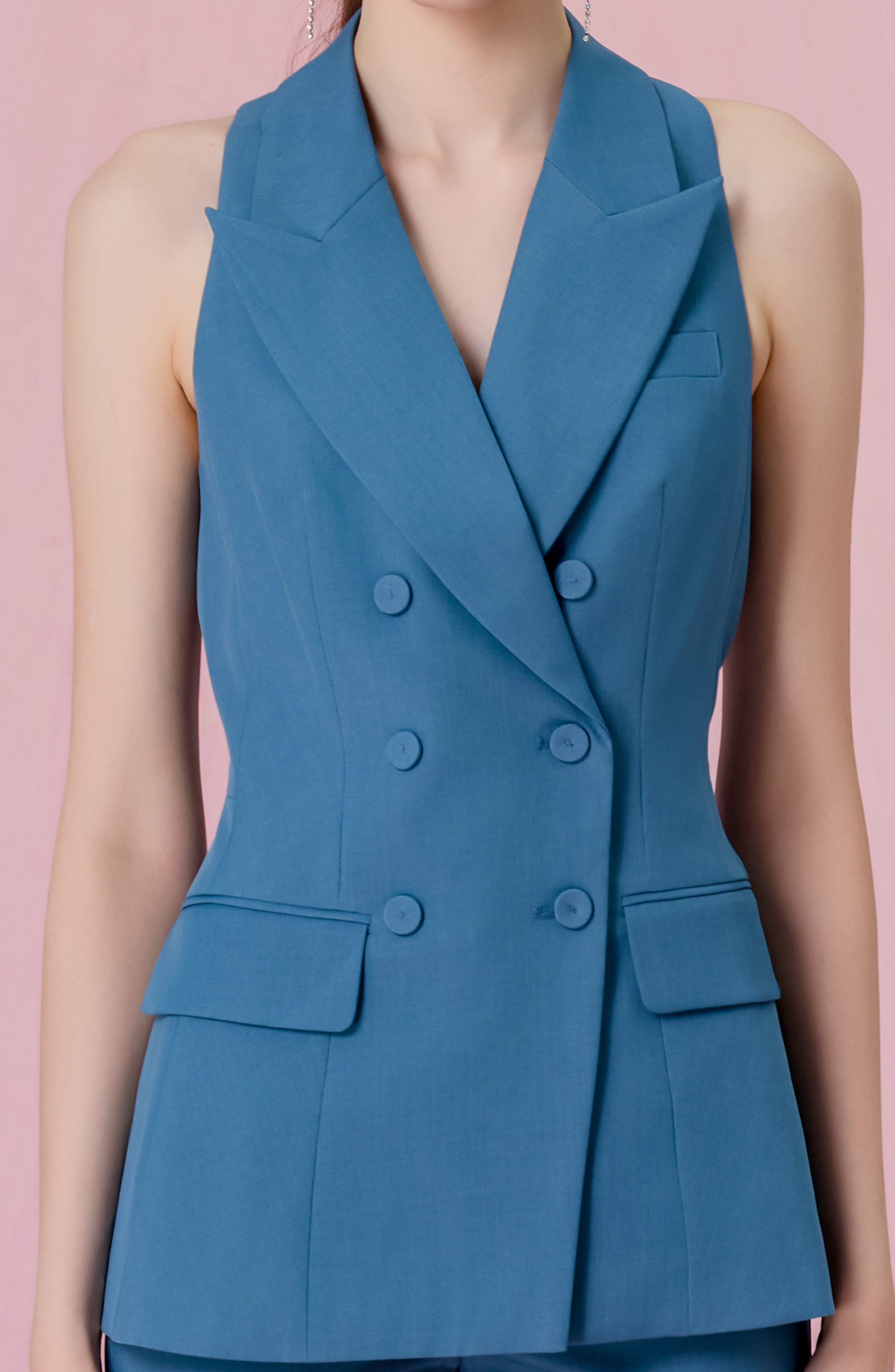 Chontel Slate Blue Double-Breasted Vest Top