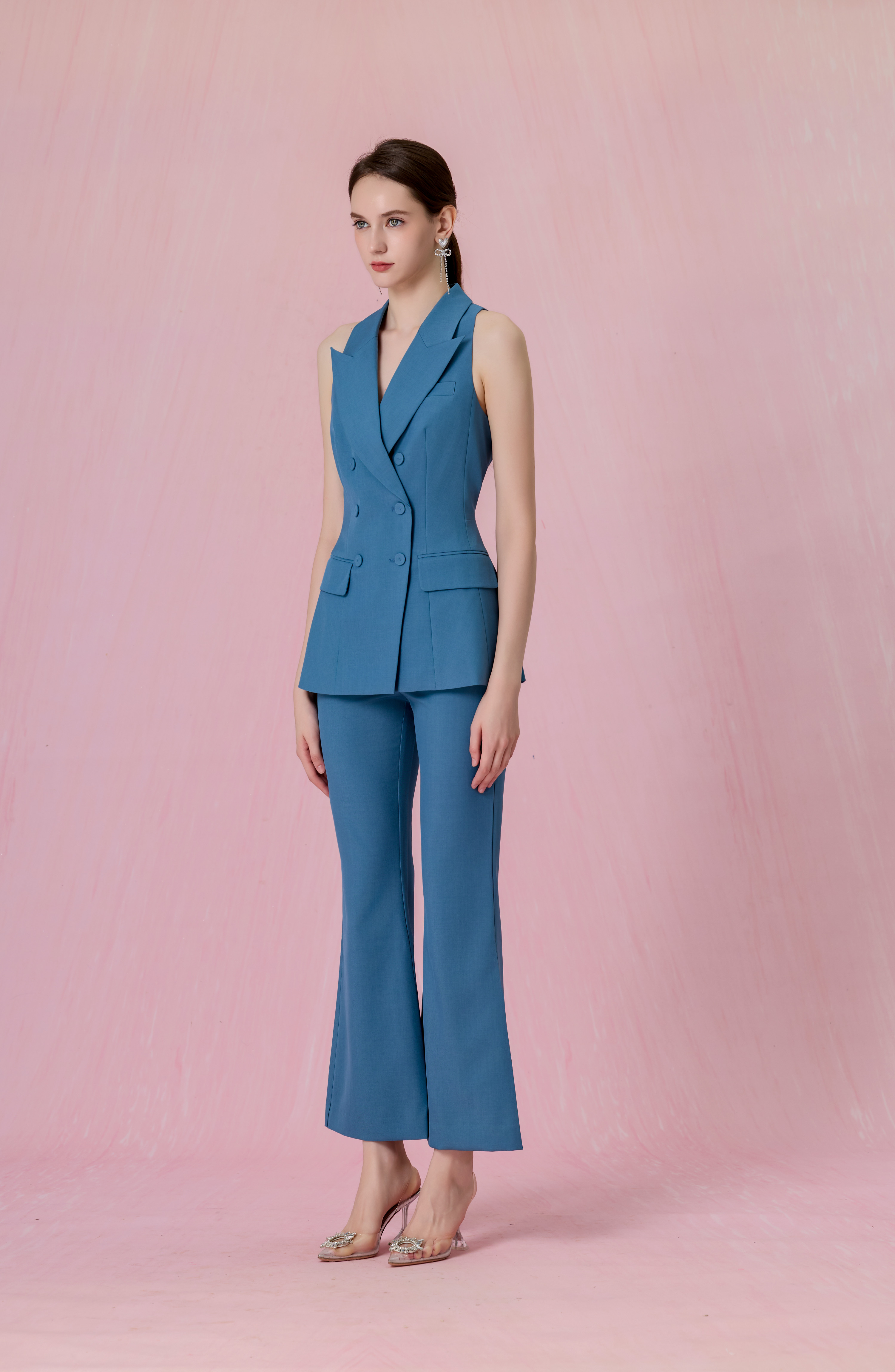 Chontel Slate Blue Structured High-Rise Flare Pants
