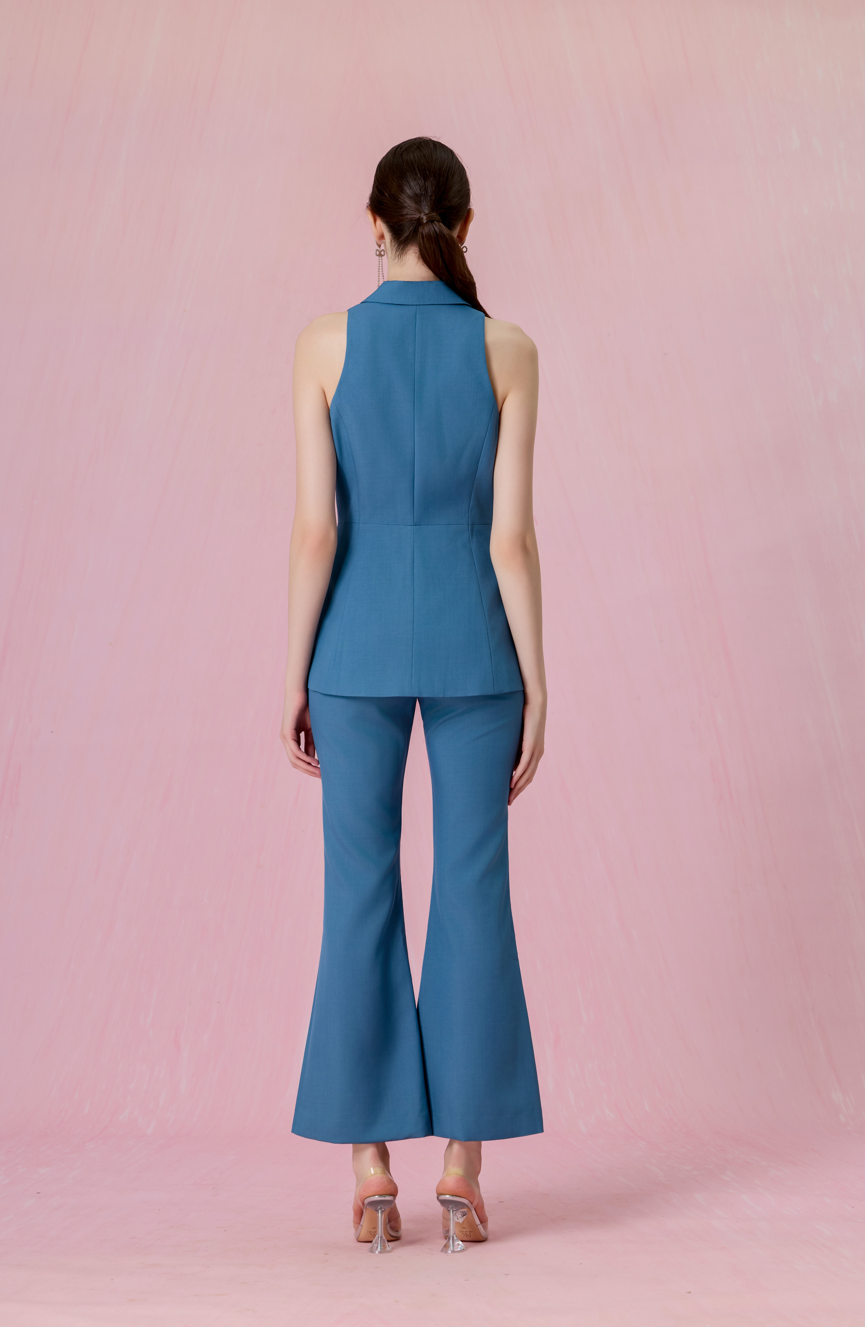 Chontel Slate Blue Structured High-Rise Flare Pants