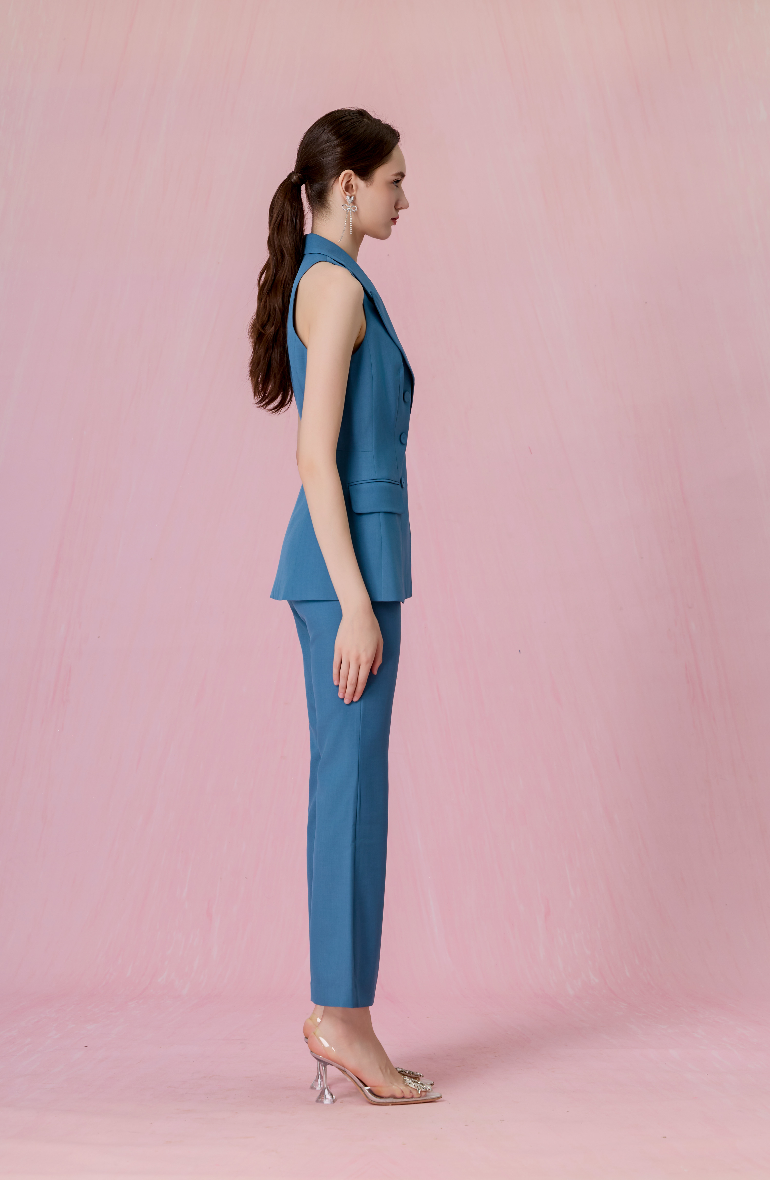 Chontel Slate Blue Structured High-Rise Flare Pants