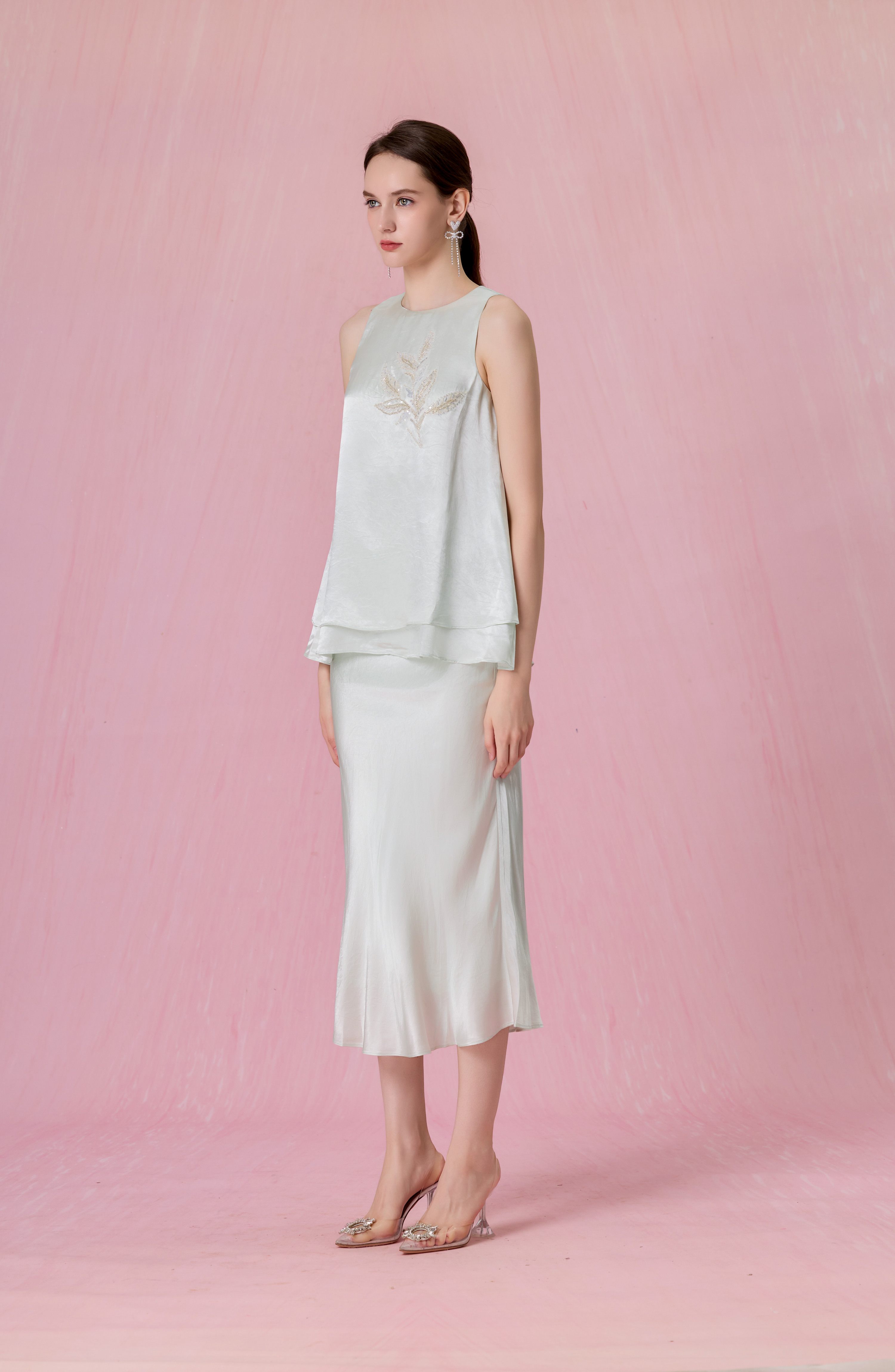Cherise Light Green Double-Layer Swing Top
