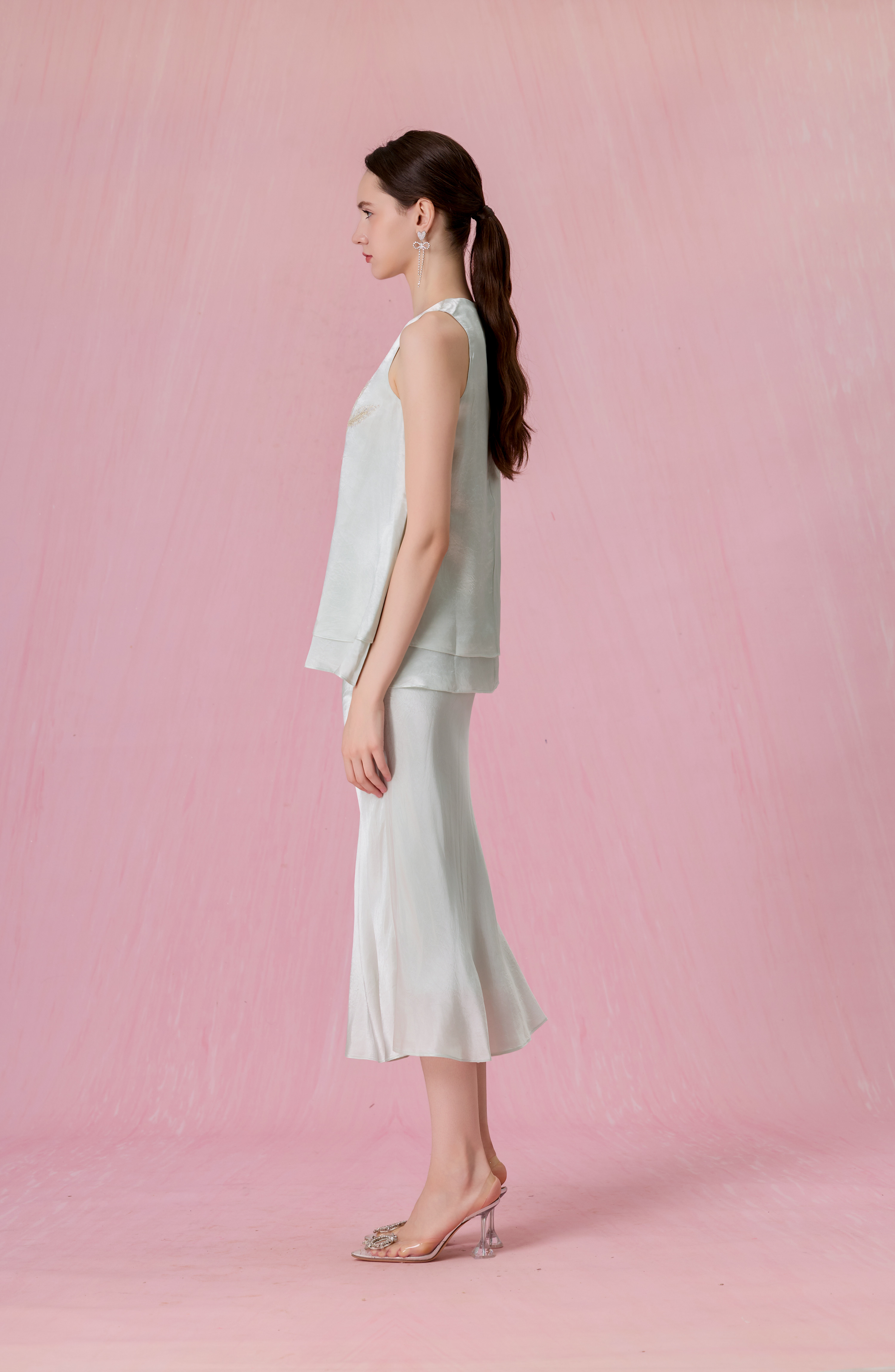 Cherise Light Green Double-Layer Swing Top