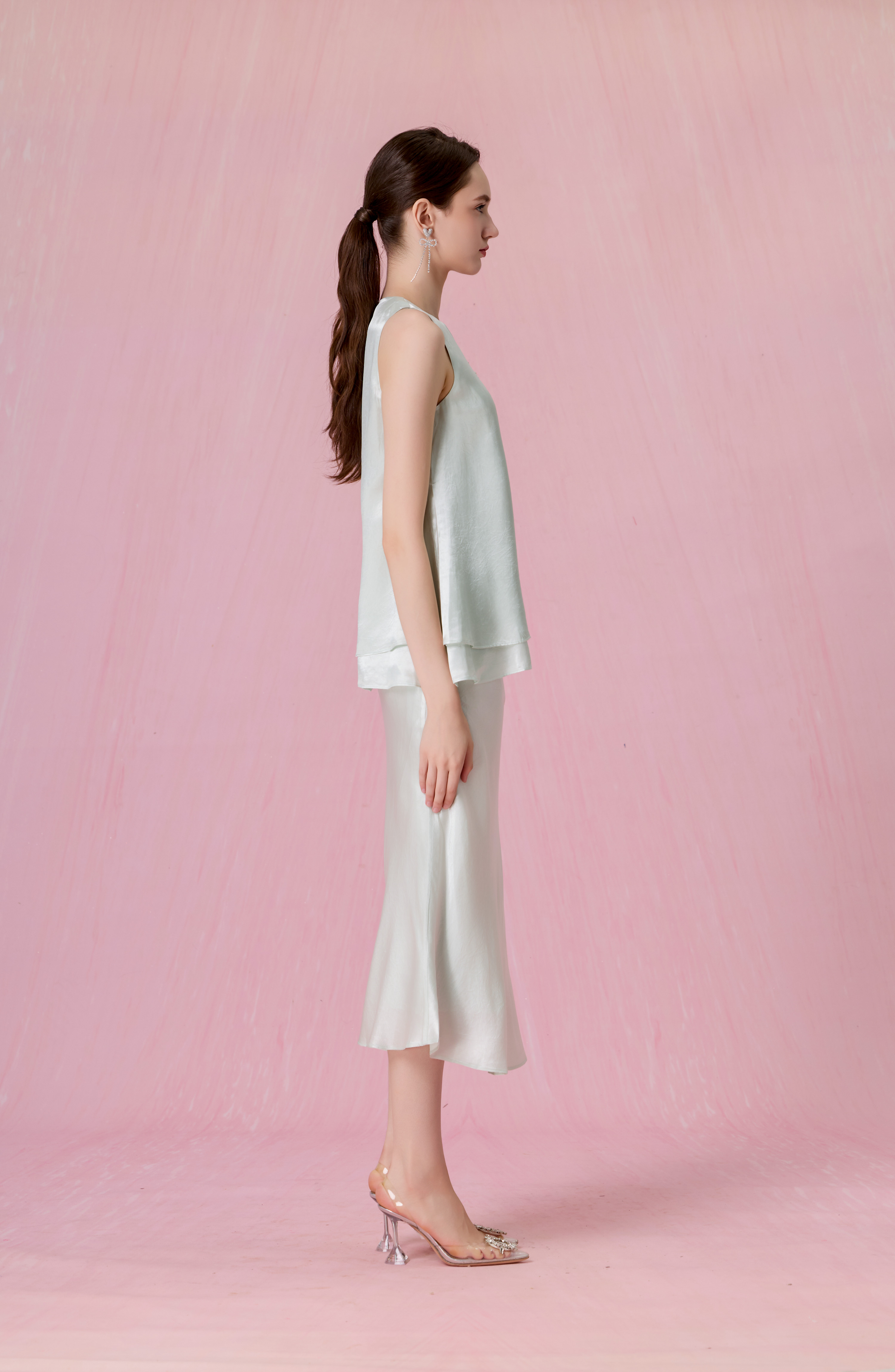 Cherise Light Green Double-Layer Swing Top