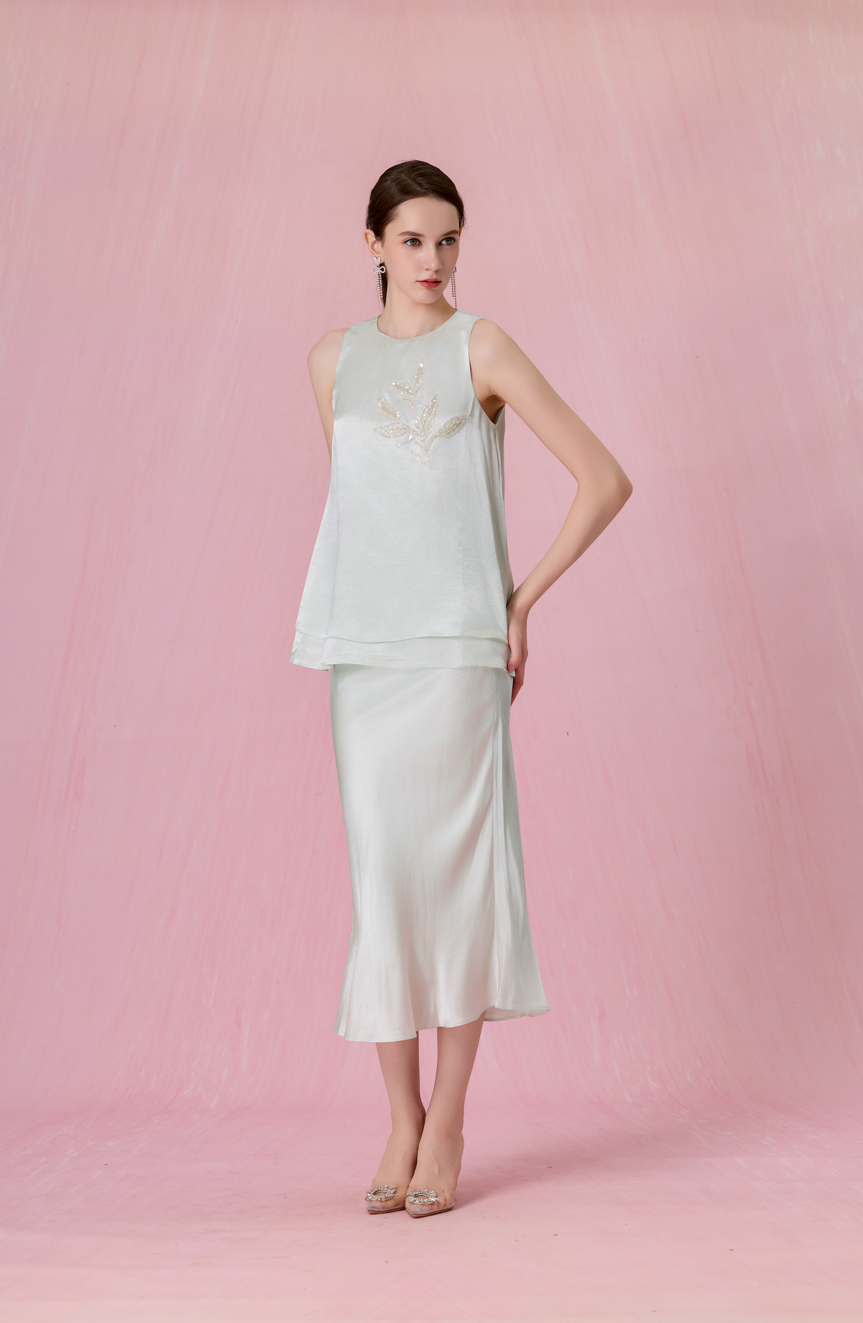 [Copy]Coralie Light Pink Pleated Loose-Fit Pants