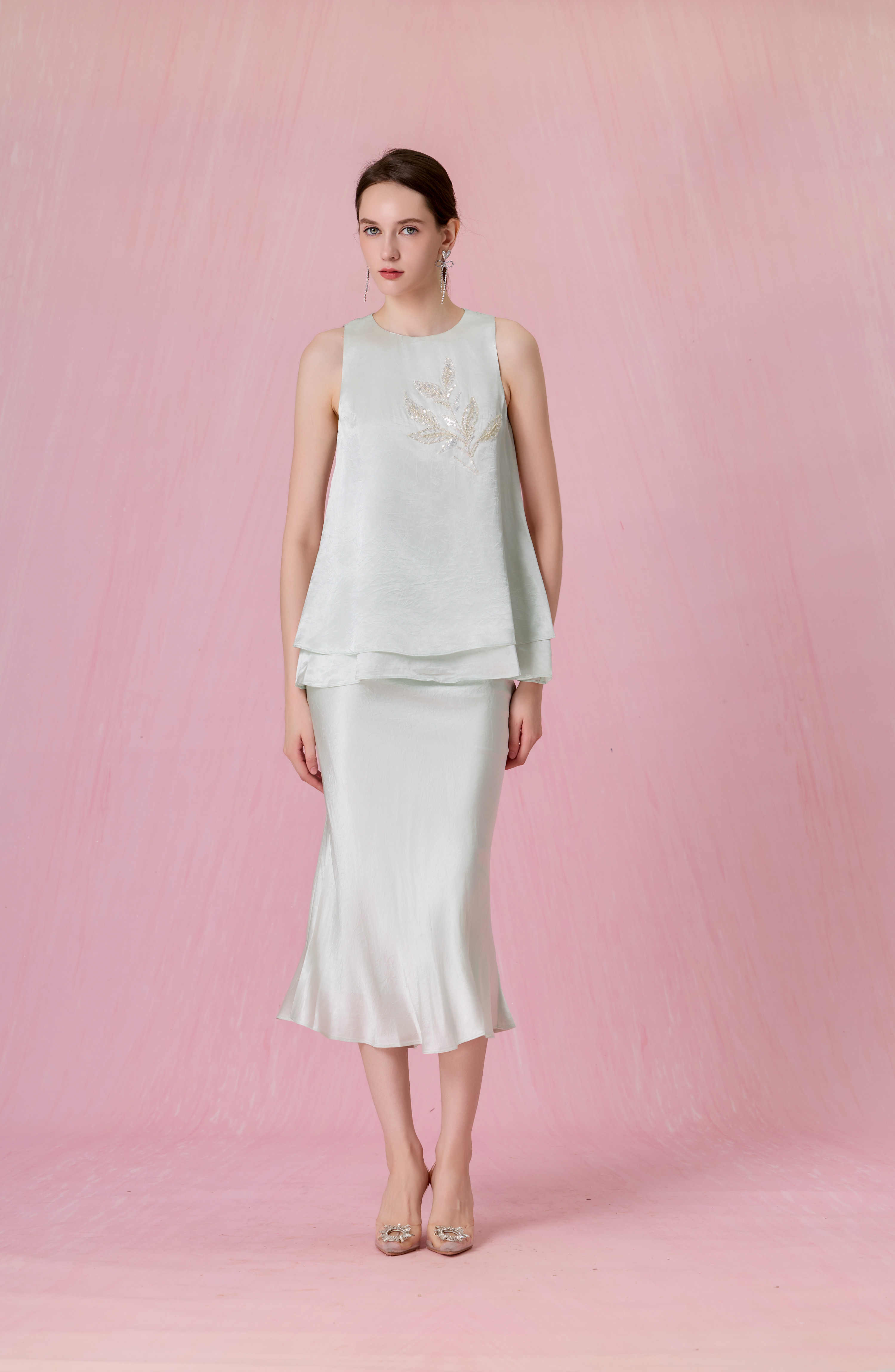 Cherise Light Green Double-Layer Swing Top