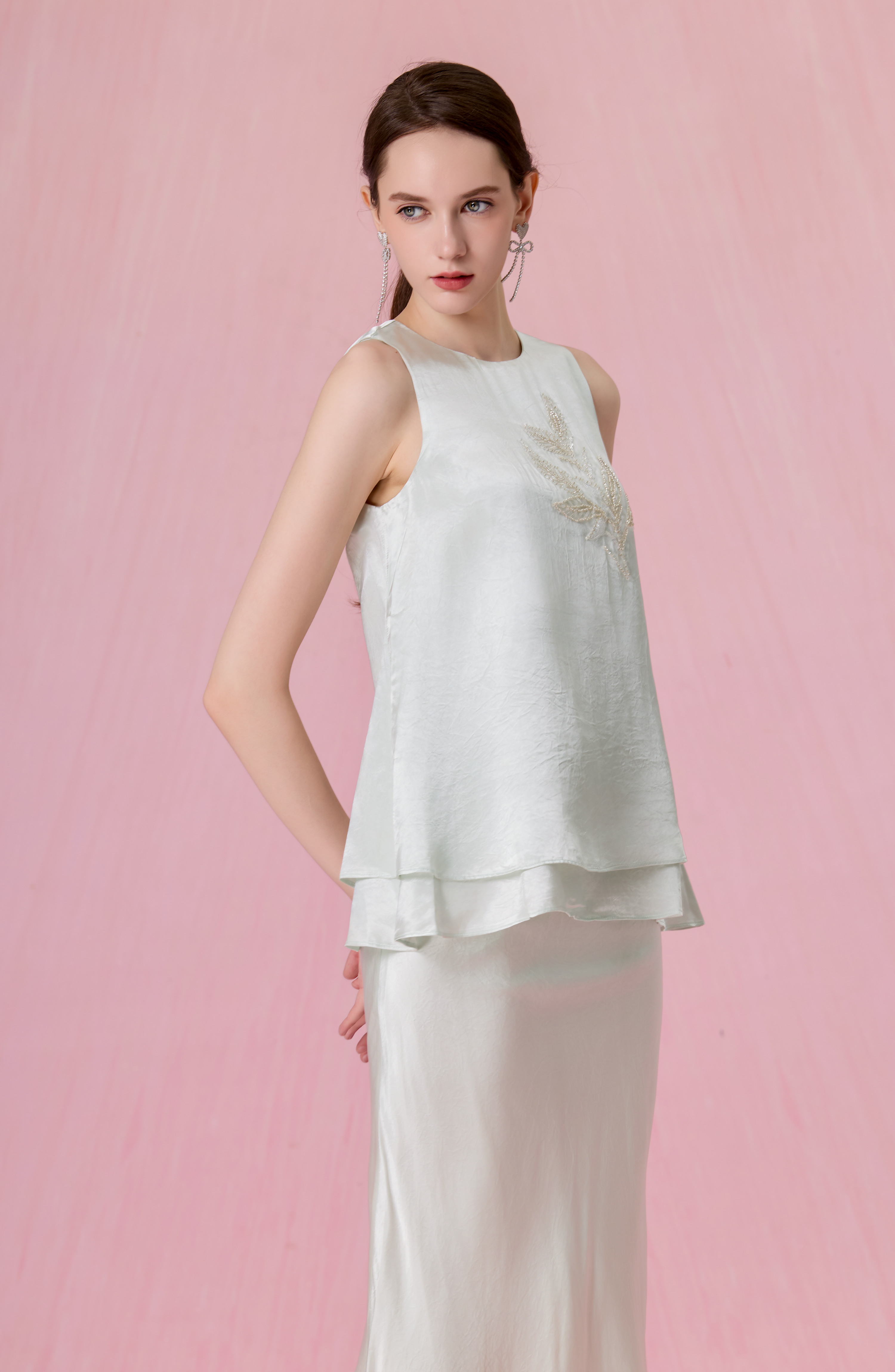 Cherise Light Green Double-Layer Swing Top