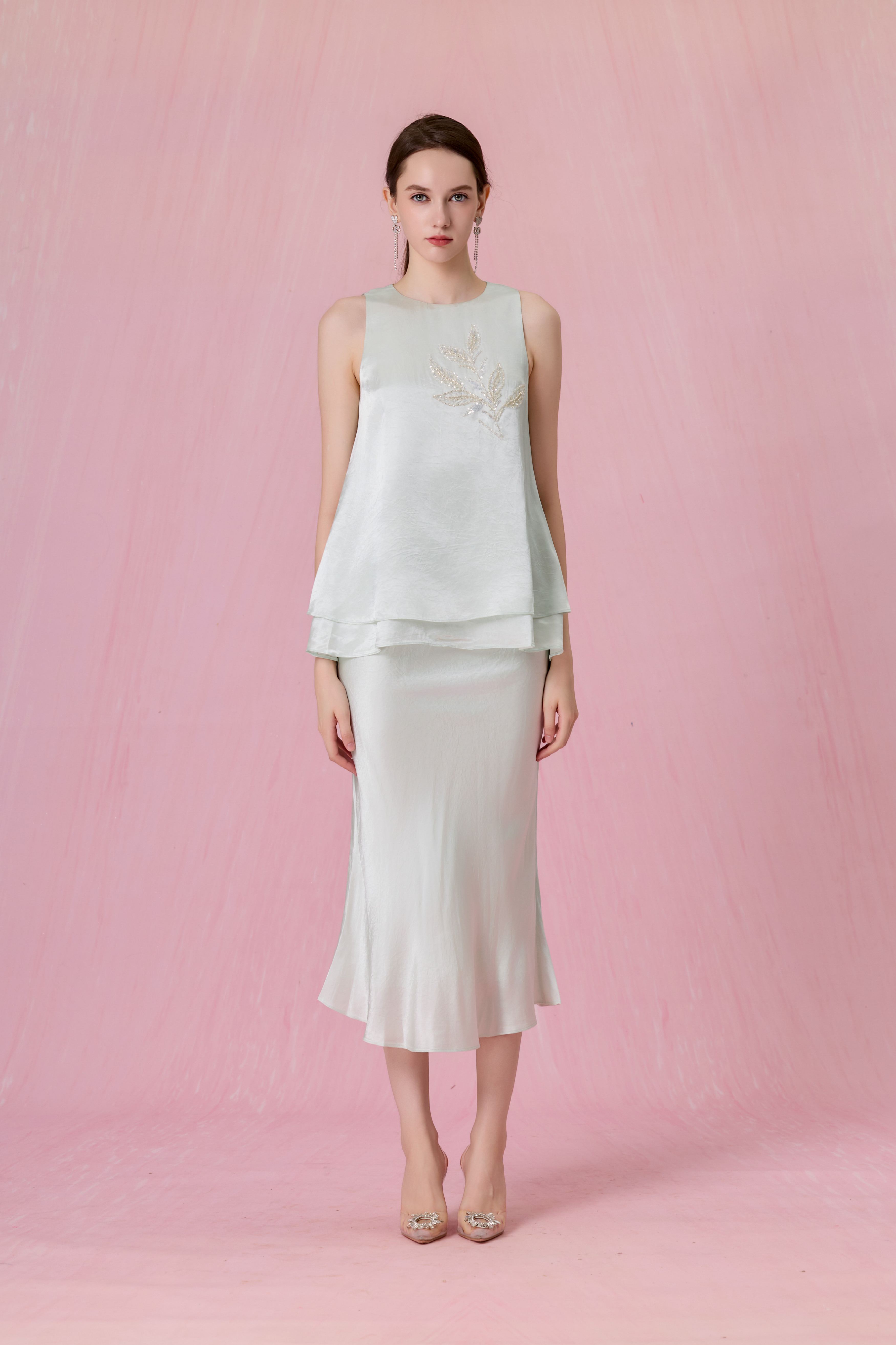 [Copy]Coralie Light Pink Pleated Loose-Fit Pants