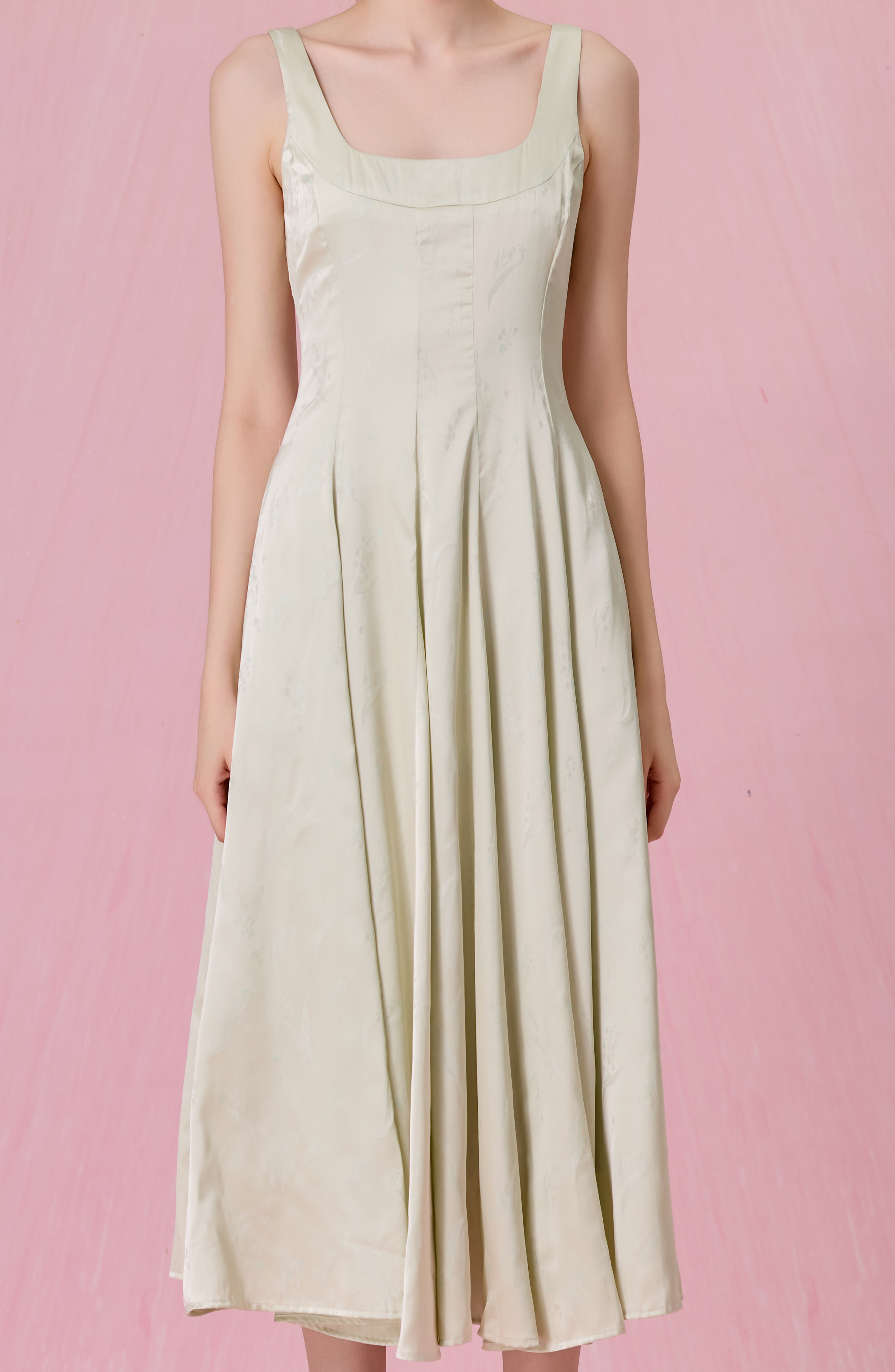 Cherey Light Green Square Neck A-Line Midi Dress