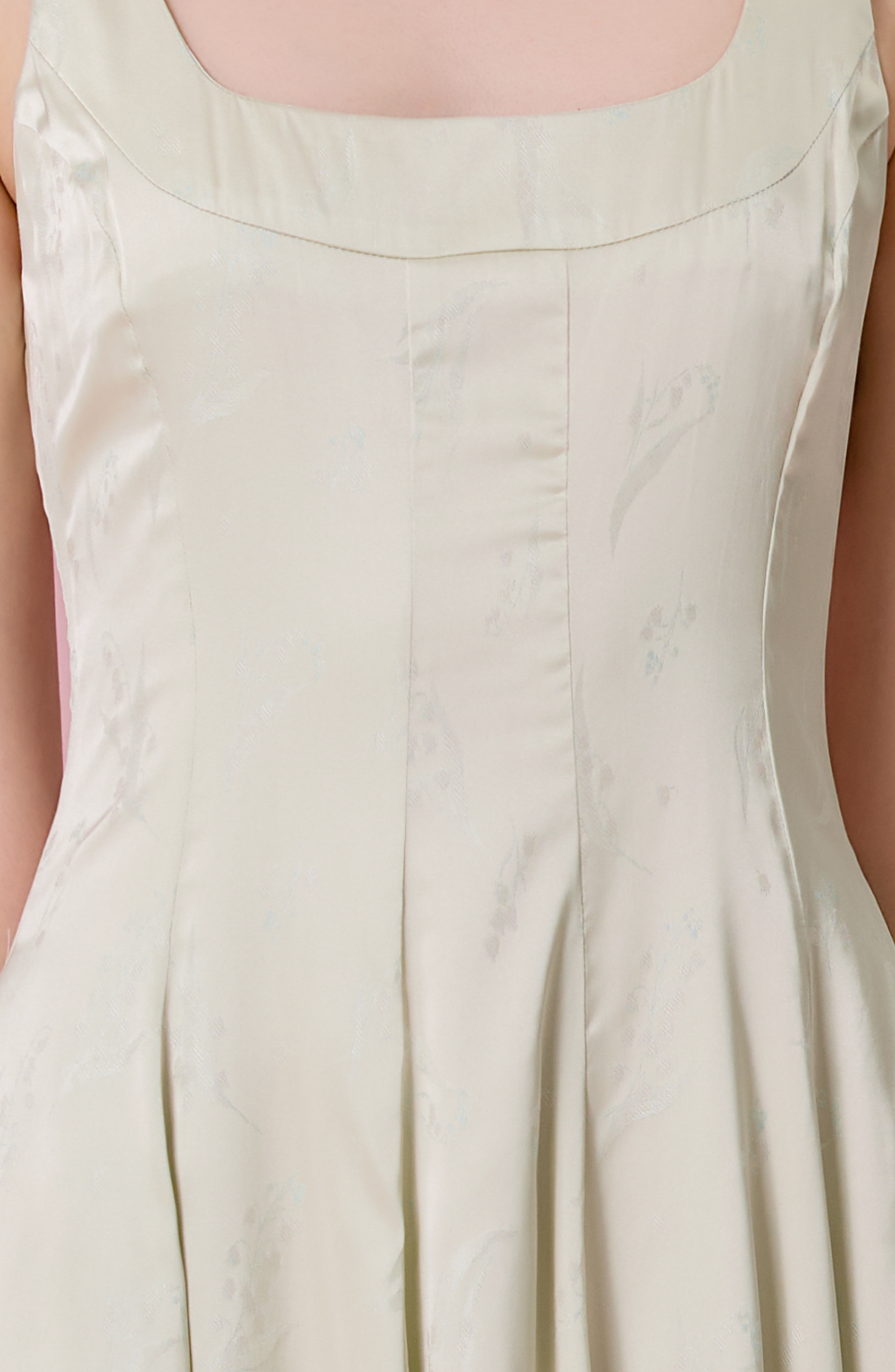 Cherey Light Green Square Neck A-Line Midi Dress