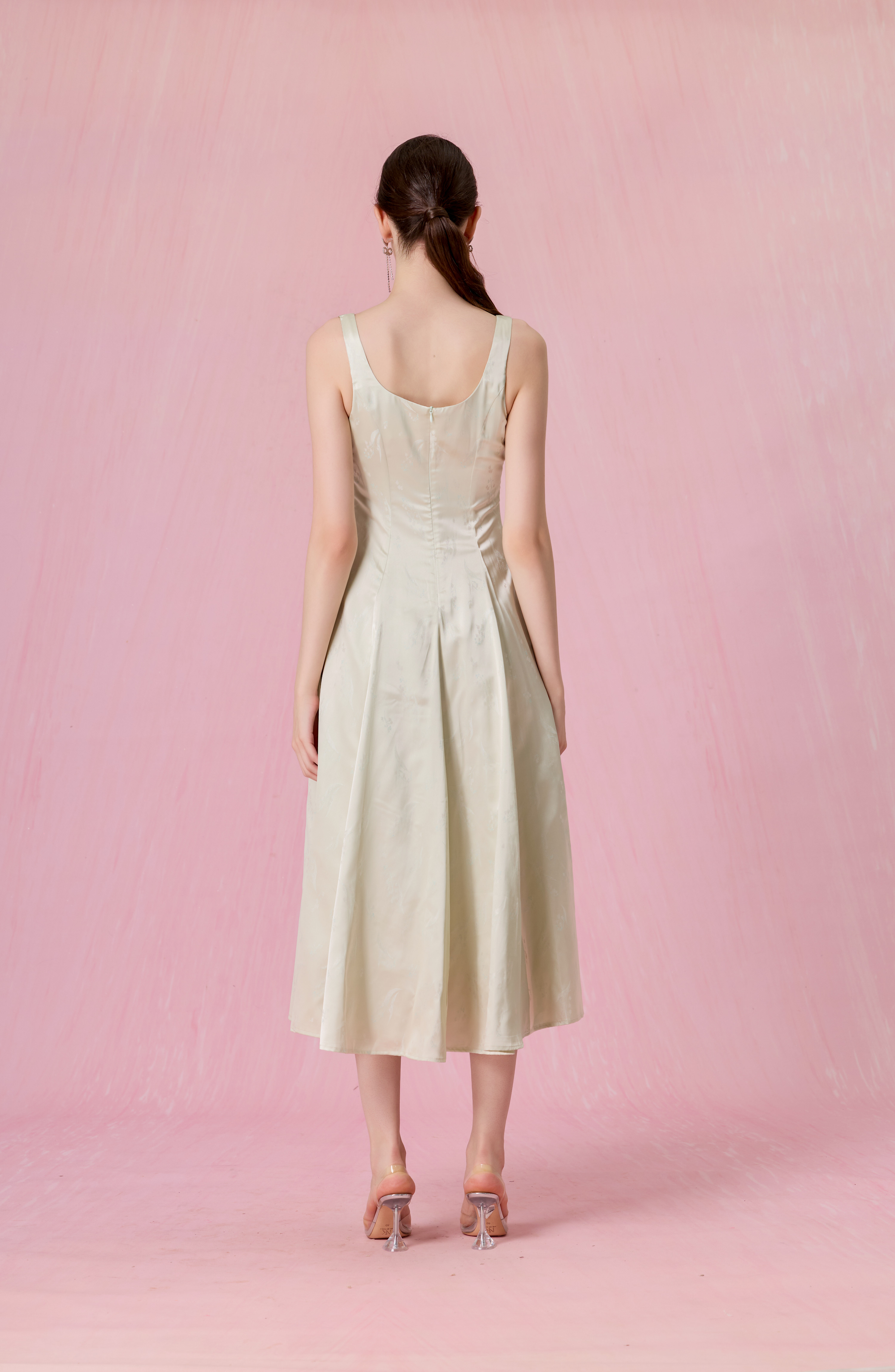 Cherey Light Green Square Neck A-Line Midi Dress