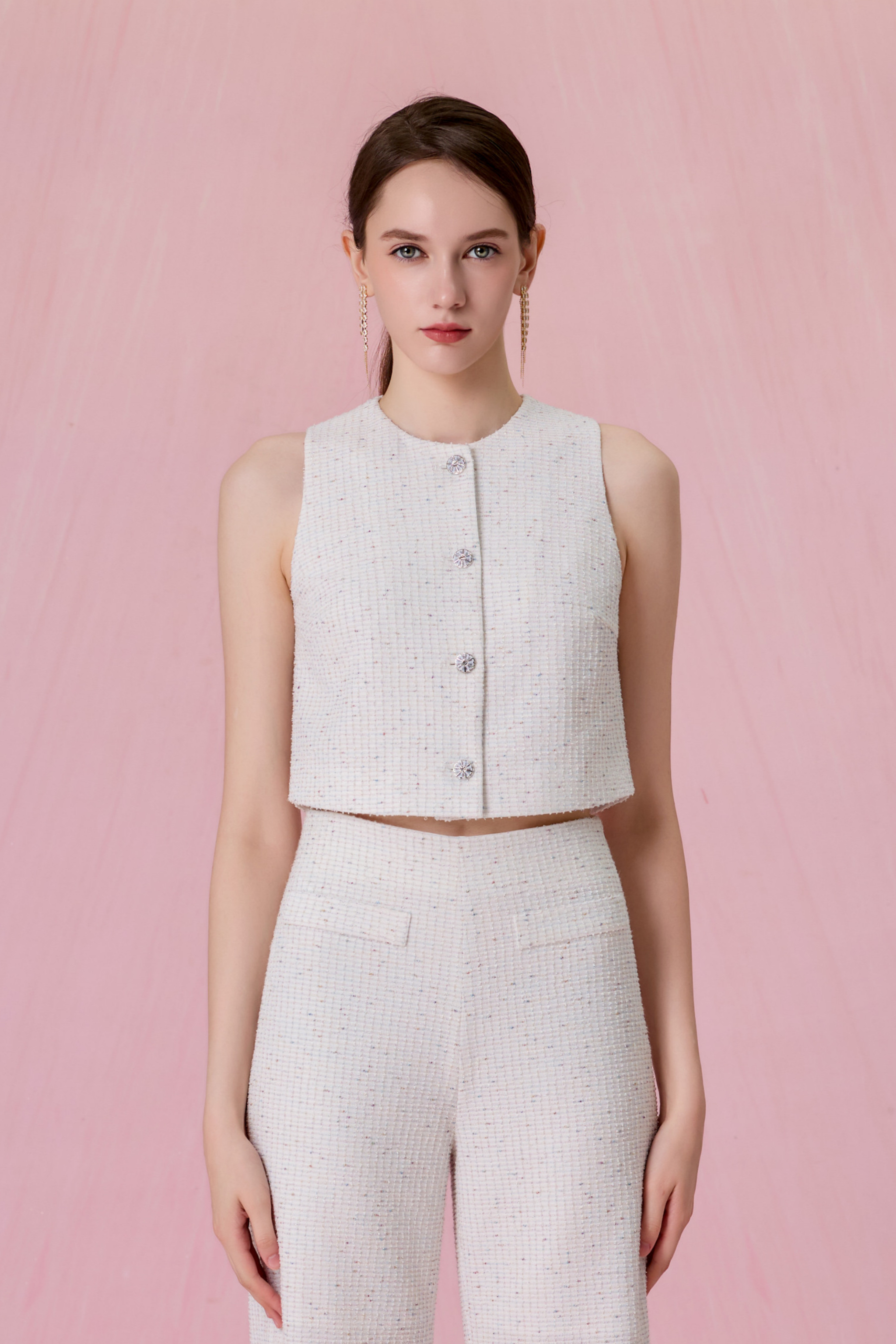 Cherrilyn White Tweed Vest Top