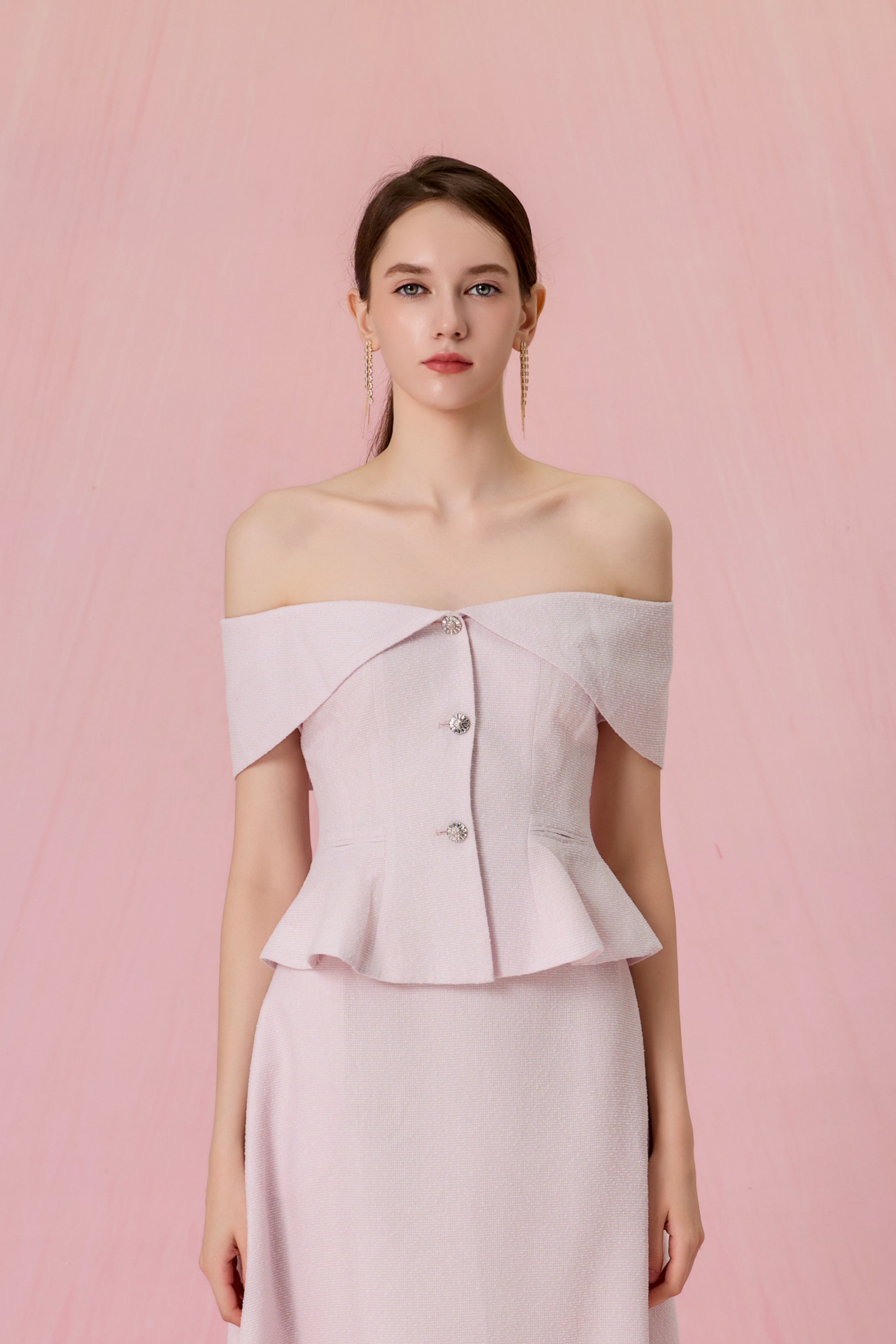 Cherrie Lilac Tweed Off-Shoulder Peplum Top