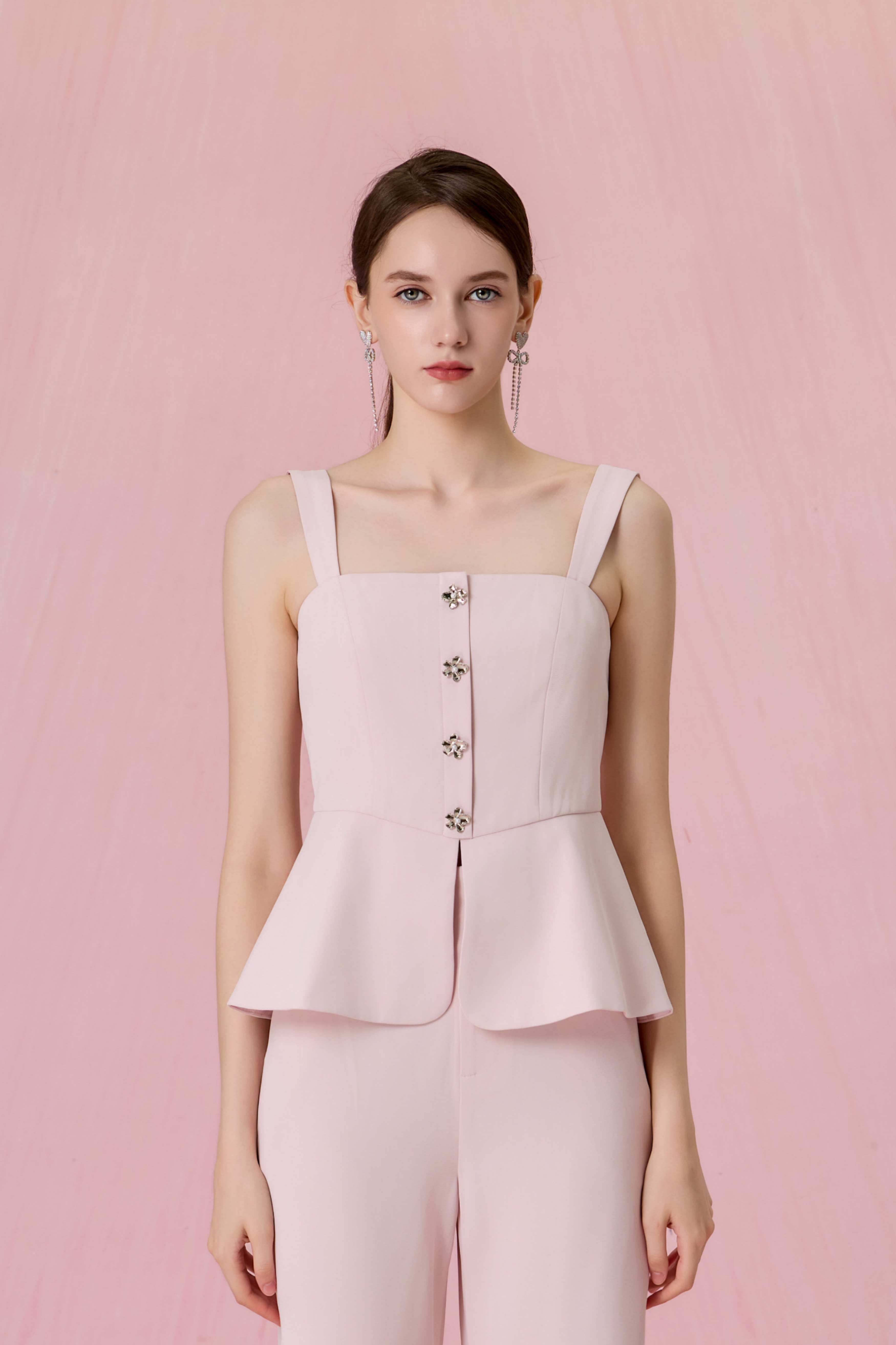 Charelin Pink Button Front Strap Top