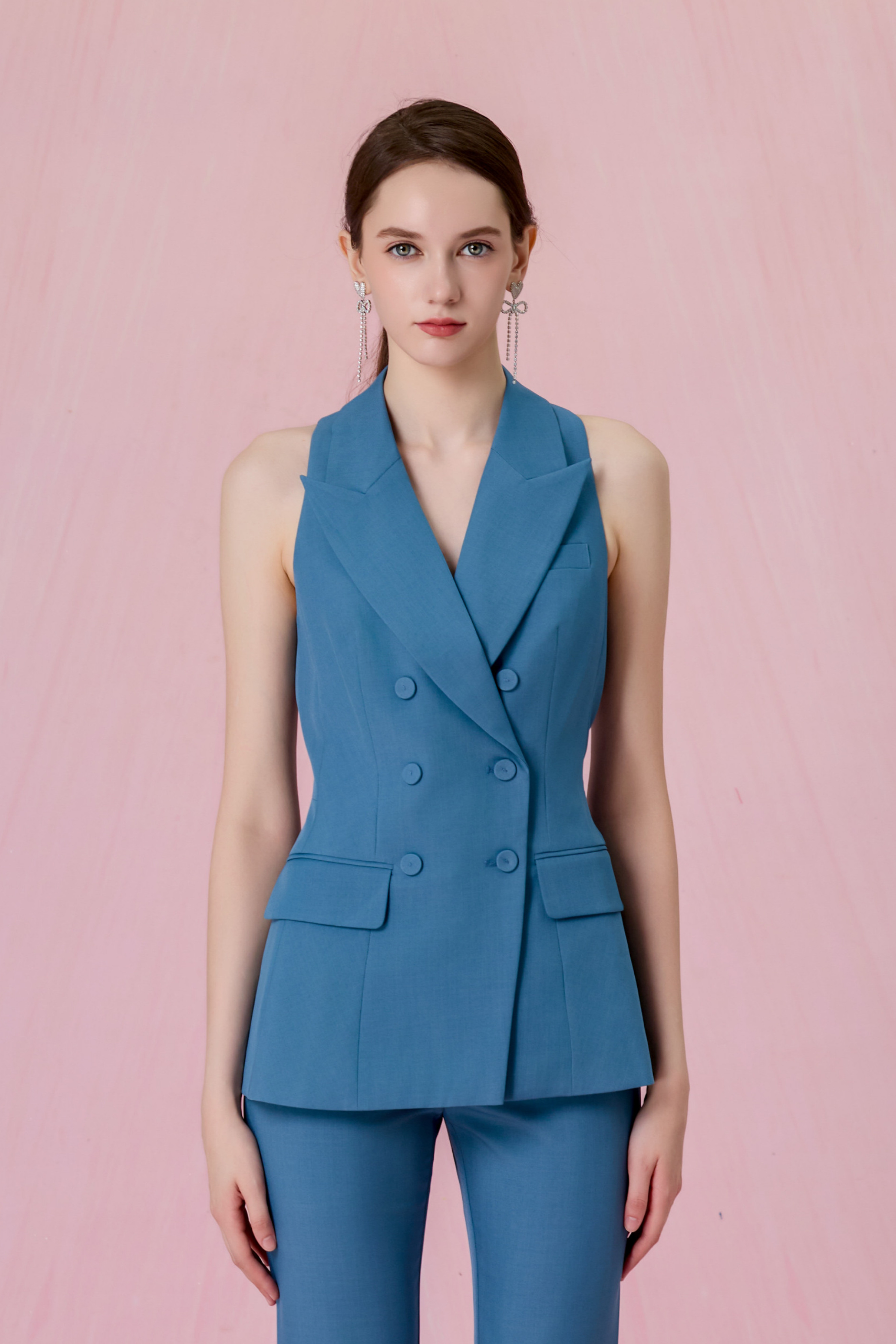 Chontel Slate Blue Double-Breasted Vest Top