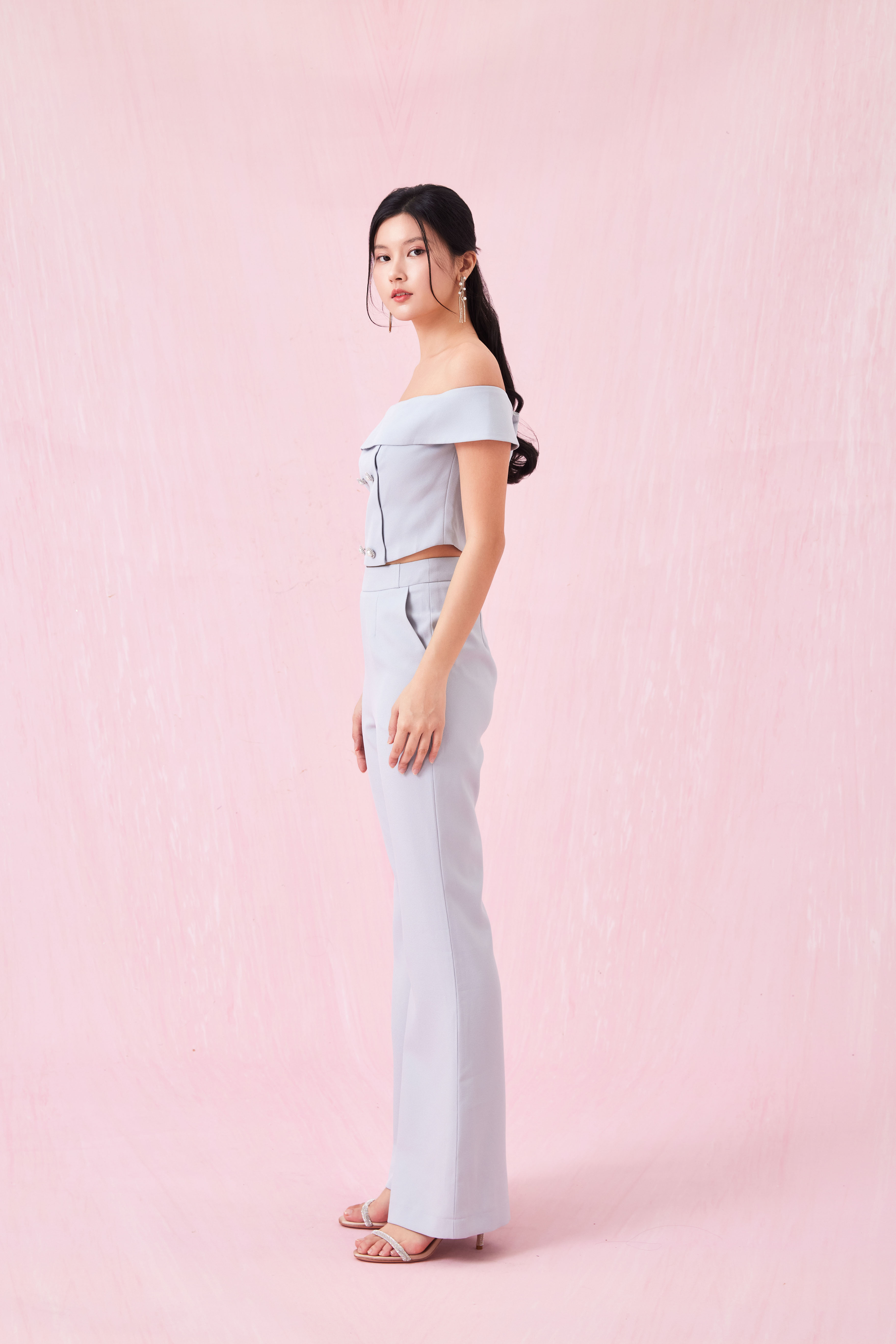 Arnett Slate Blue Off Shoulder Top