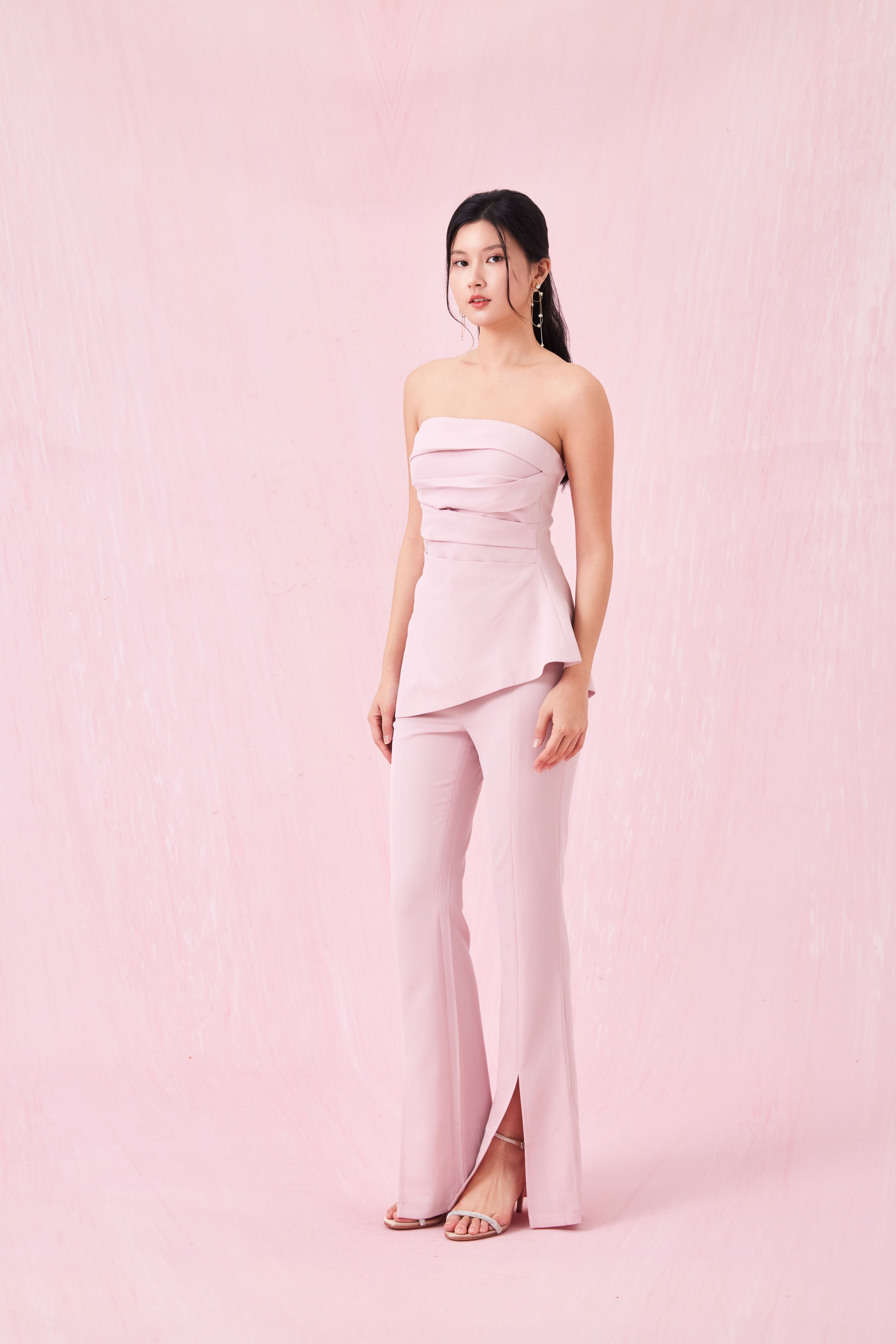 Azure Dusty Pink Satin Pleated Top