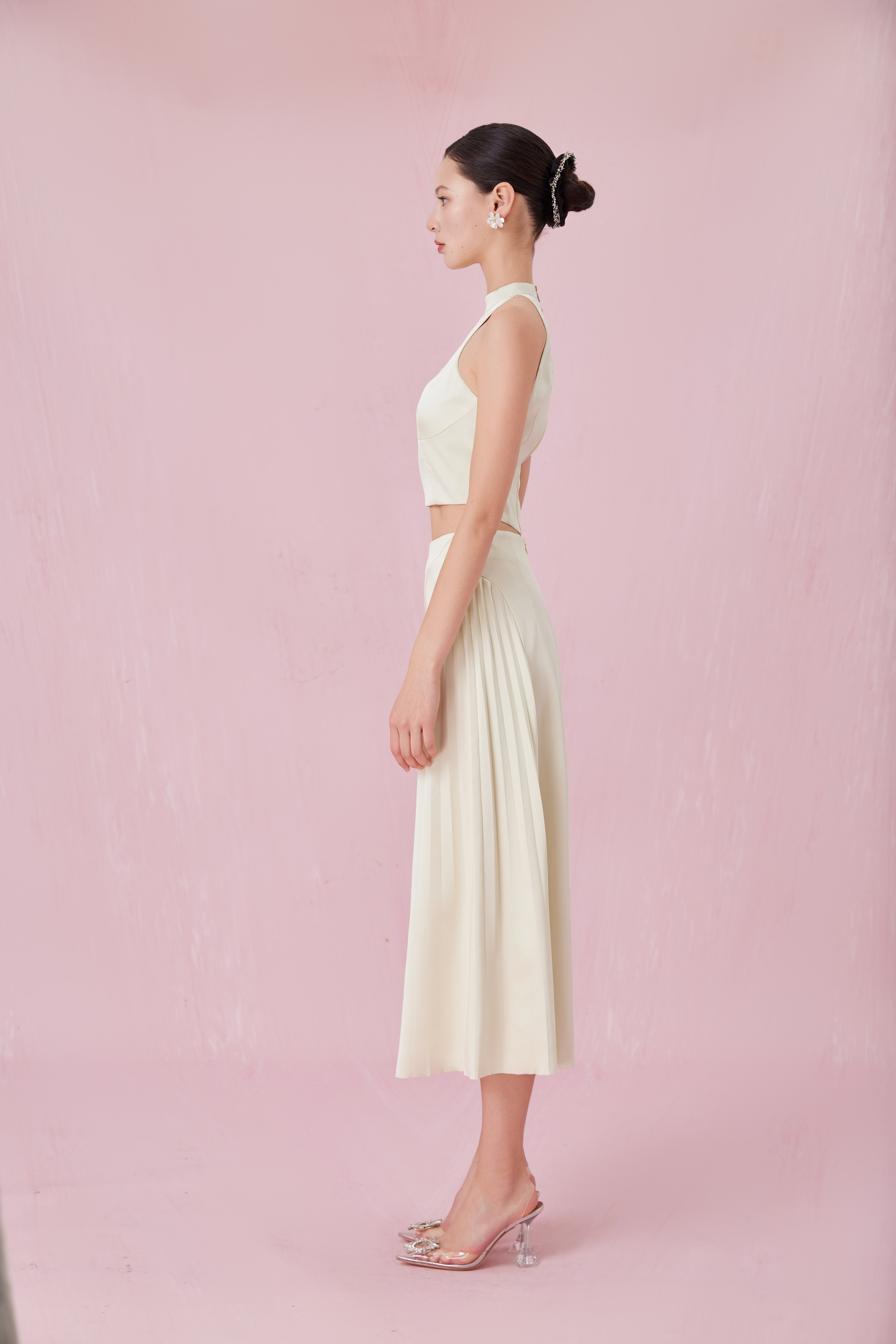 Cendrine Light Green Satin Pleated Skirt