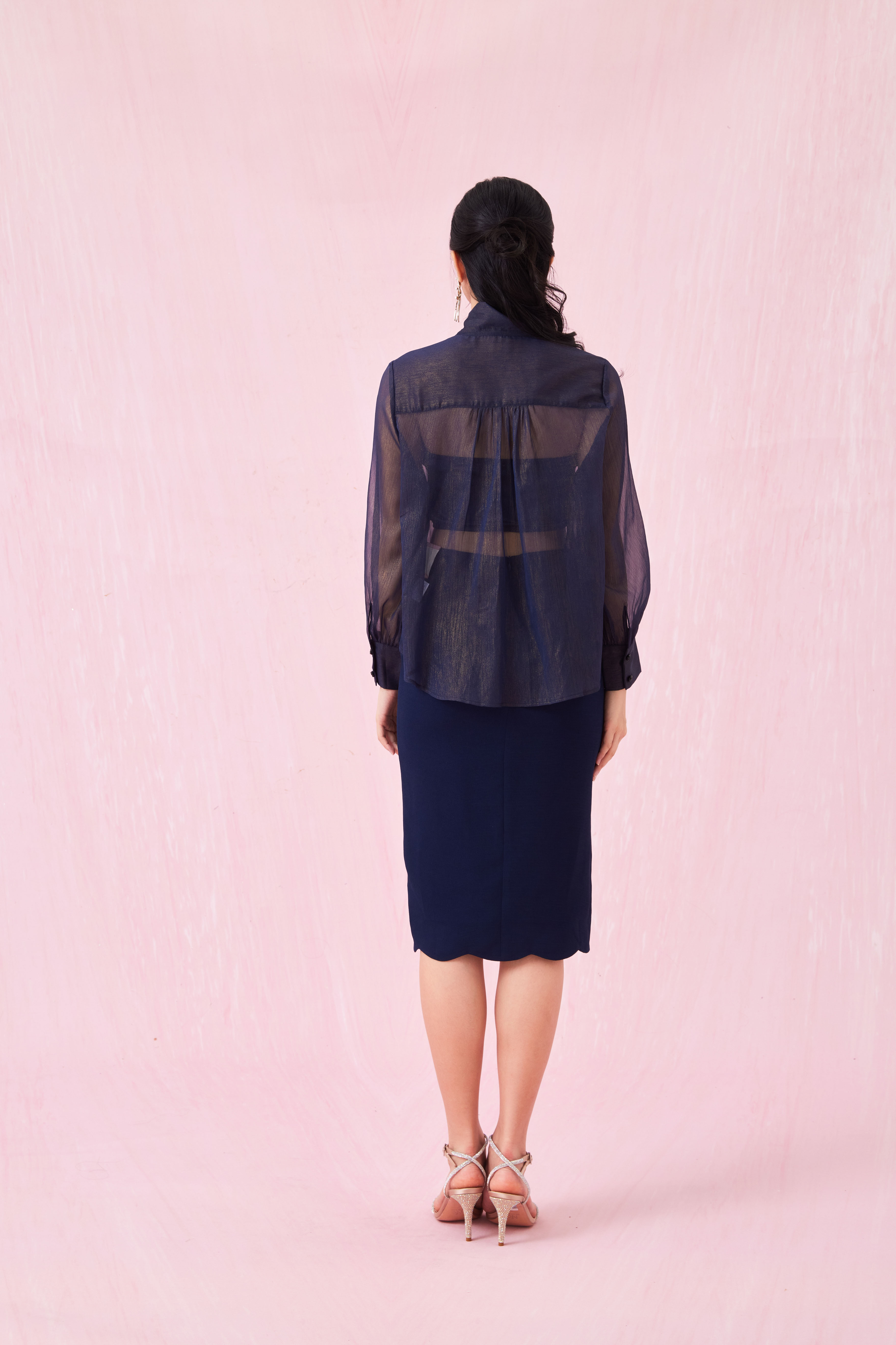 Caliste Navy Long Sleeve Top