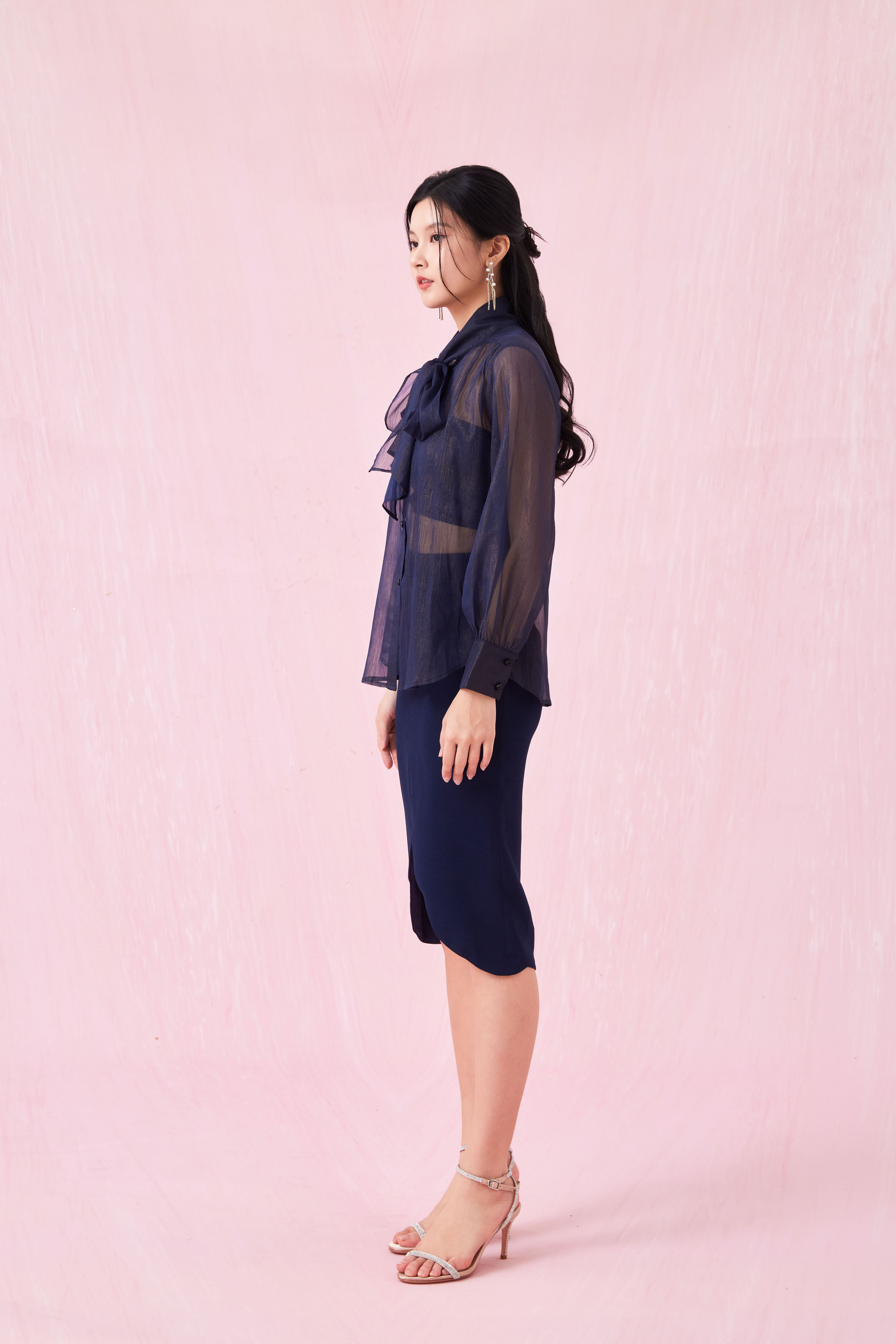 Caliste Navy Long Sleeve Top