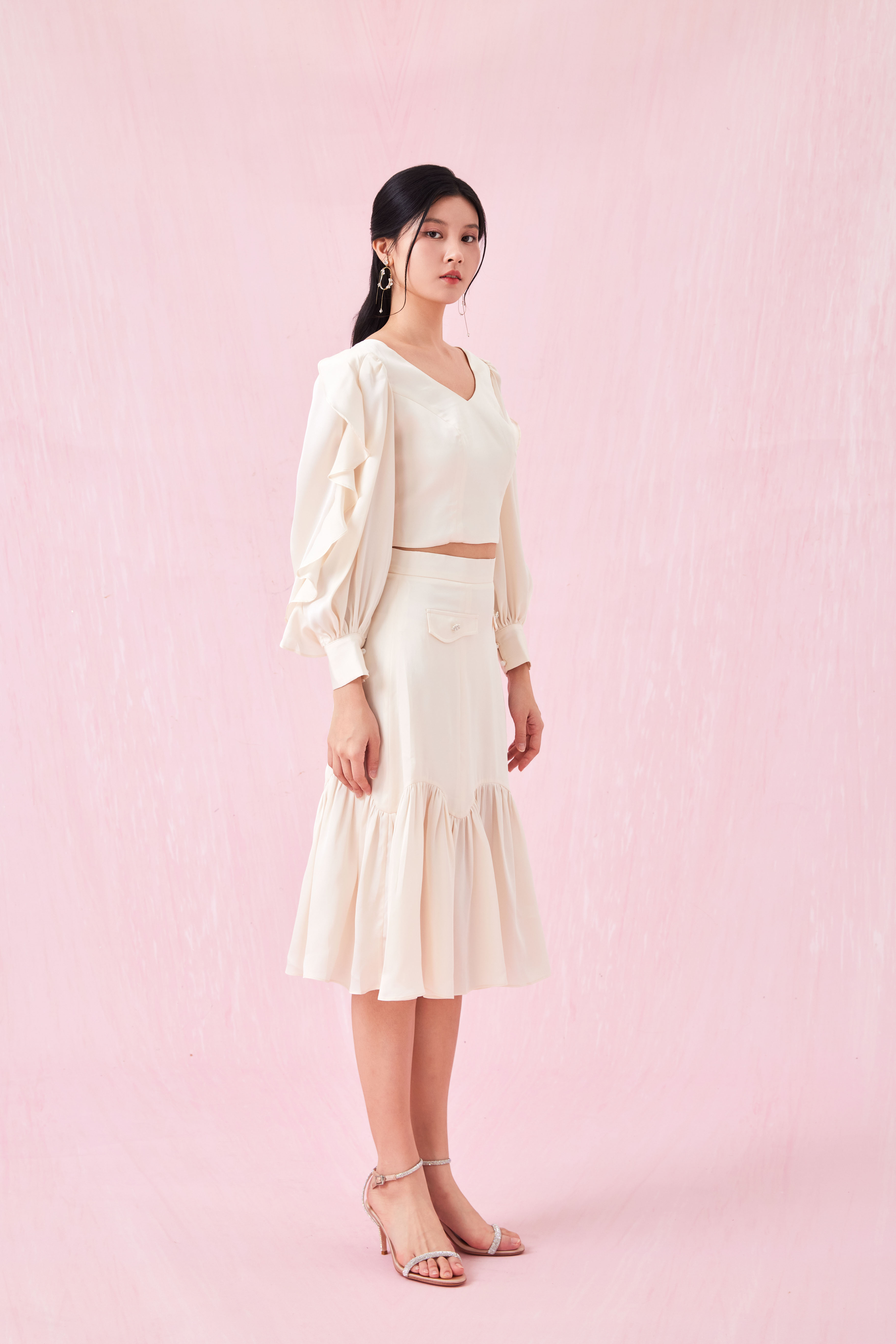 Catiana Beige Glitter Ruffle Skirt