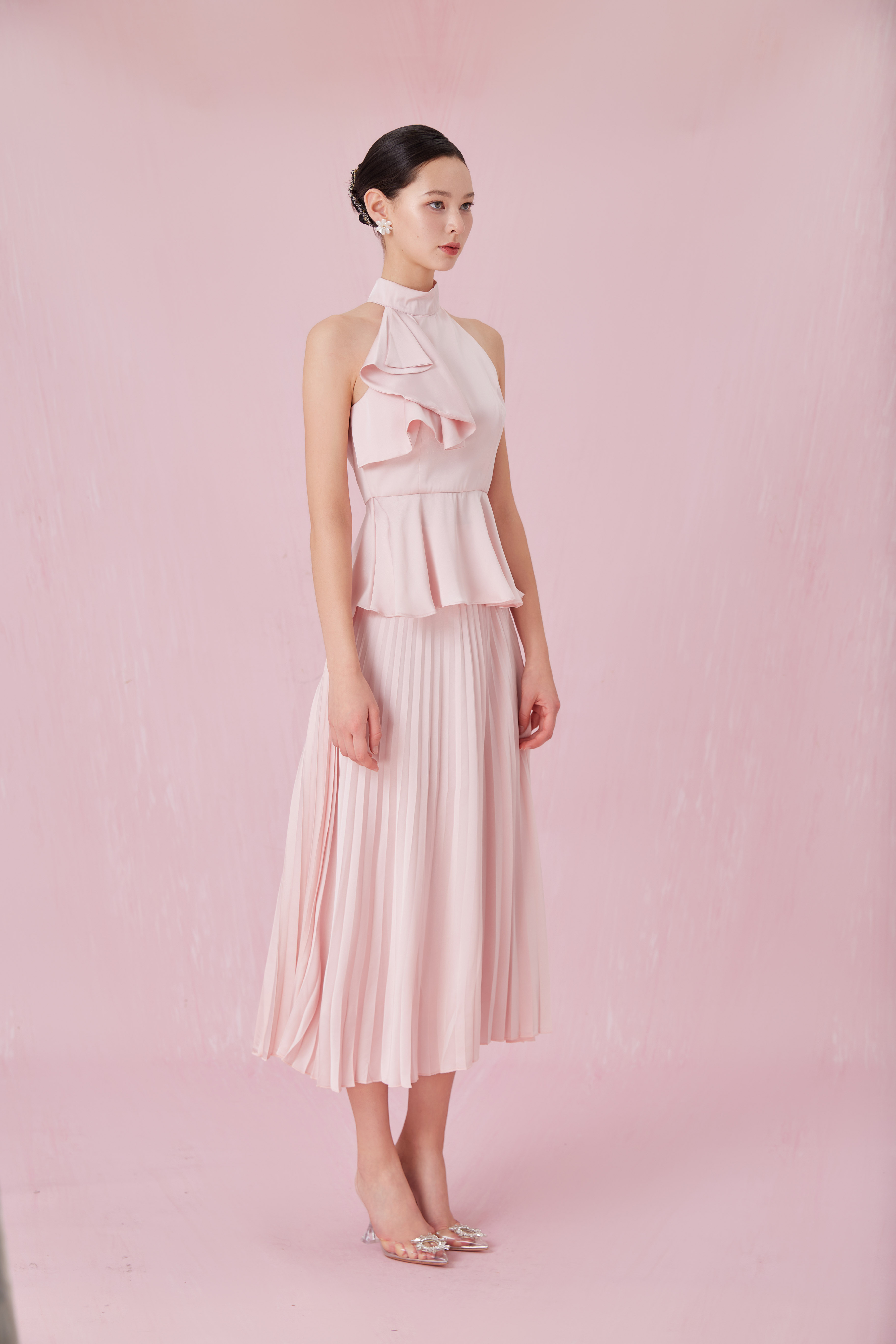 Arlet Pink Ruffle Halter Neck Top