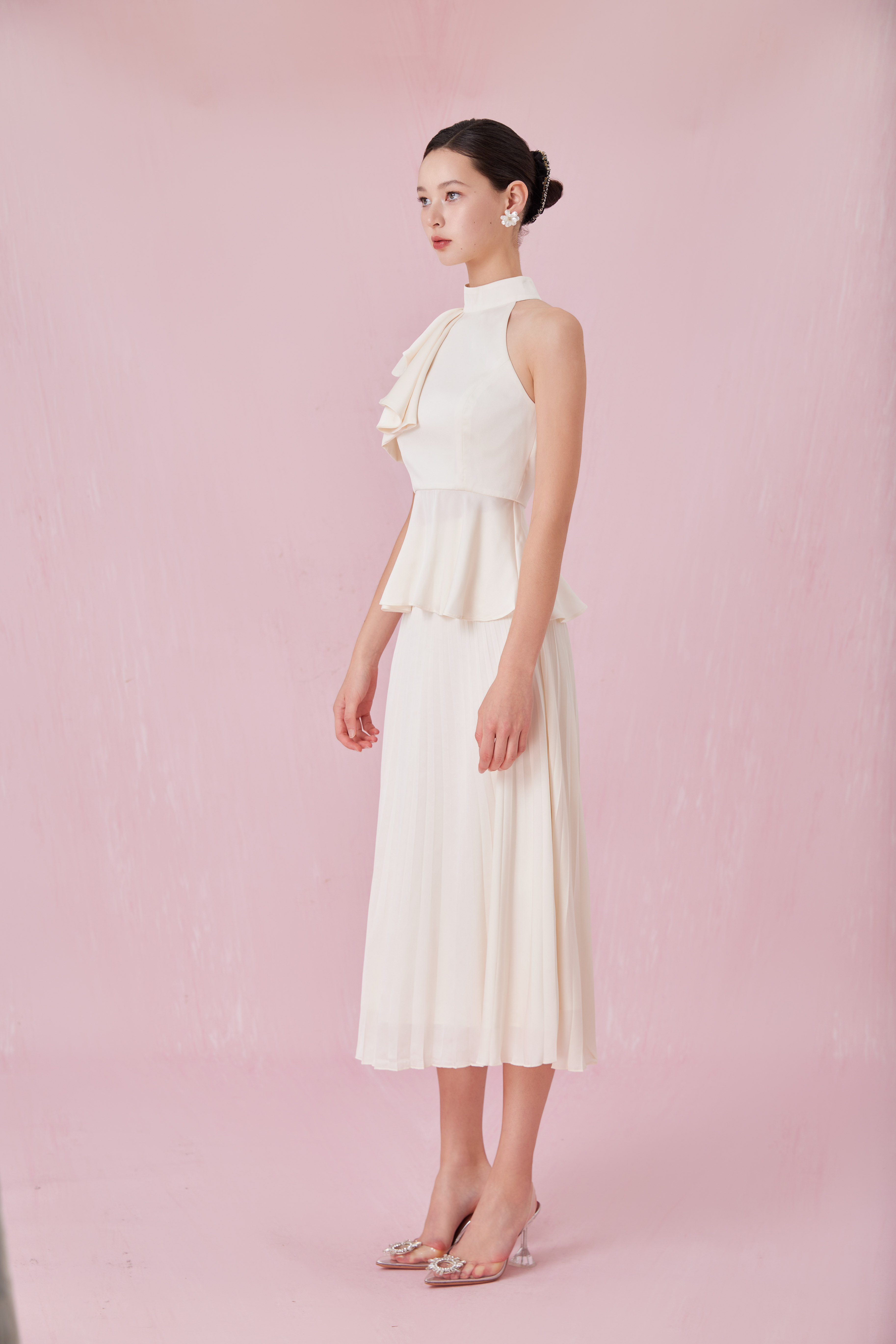 Arlet Cream Pleated A-Line Skirt