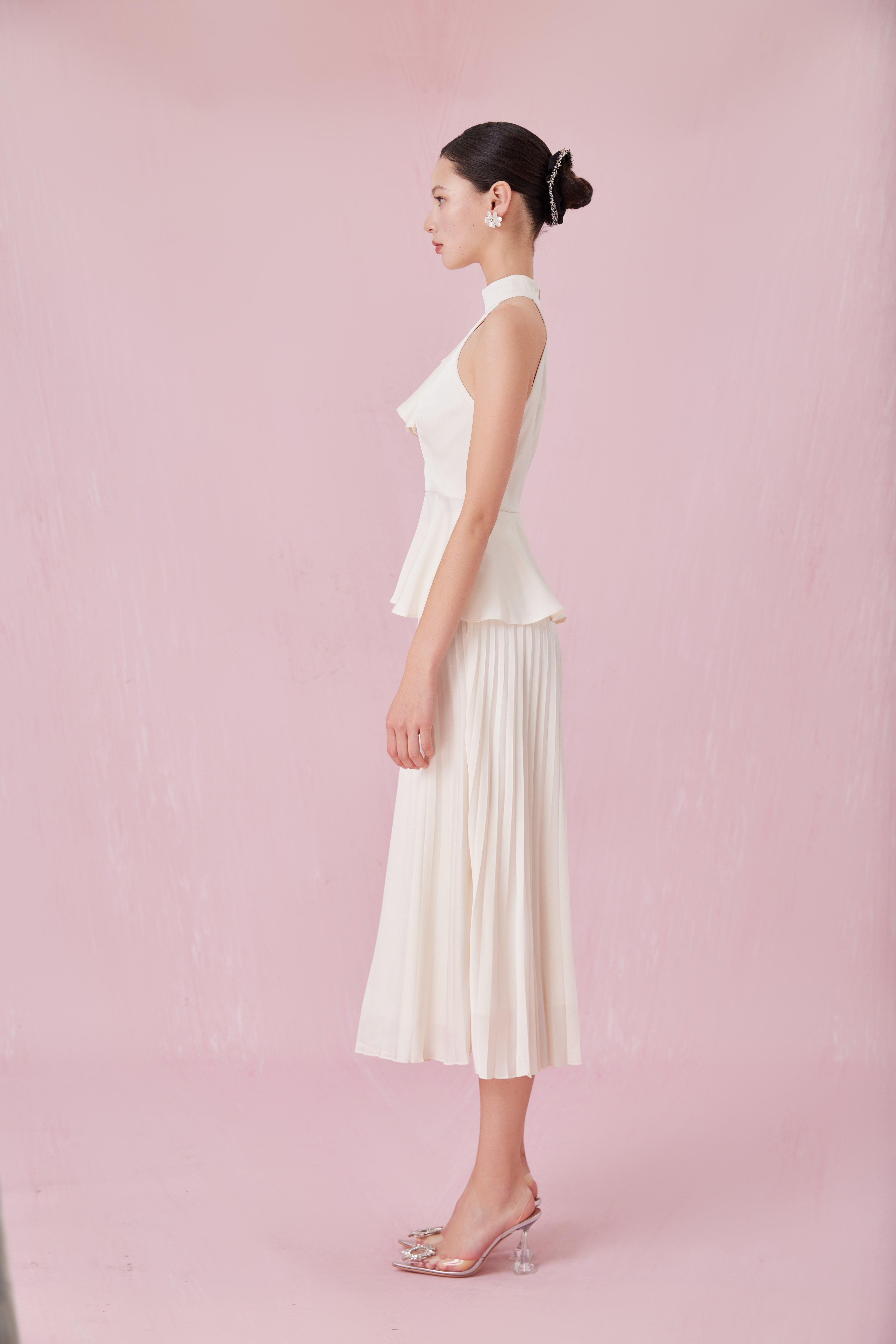 Arlet Cream Ruffle Halter Neck Top