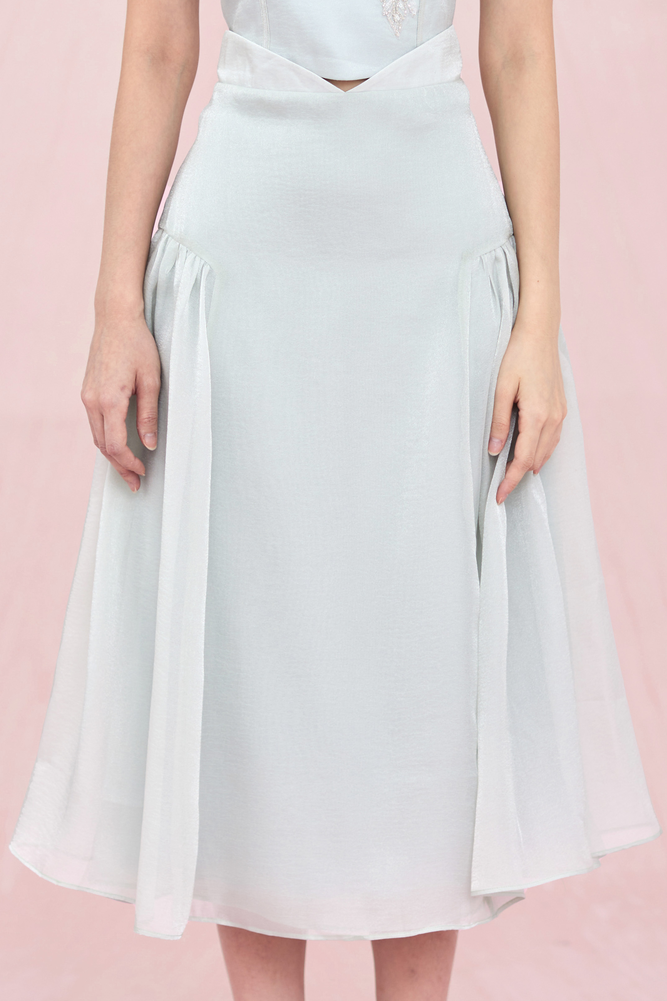 Begonia Green Organza Midi Skirt