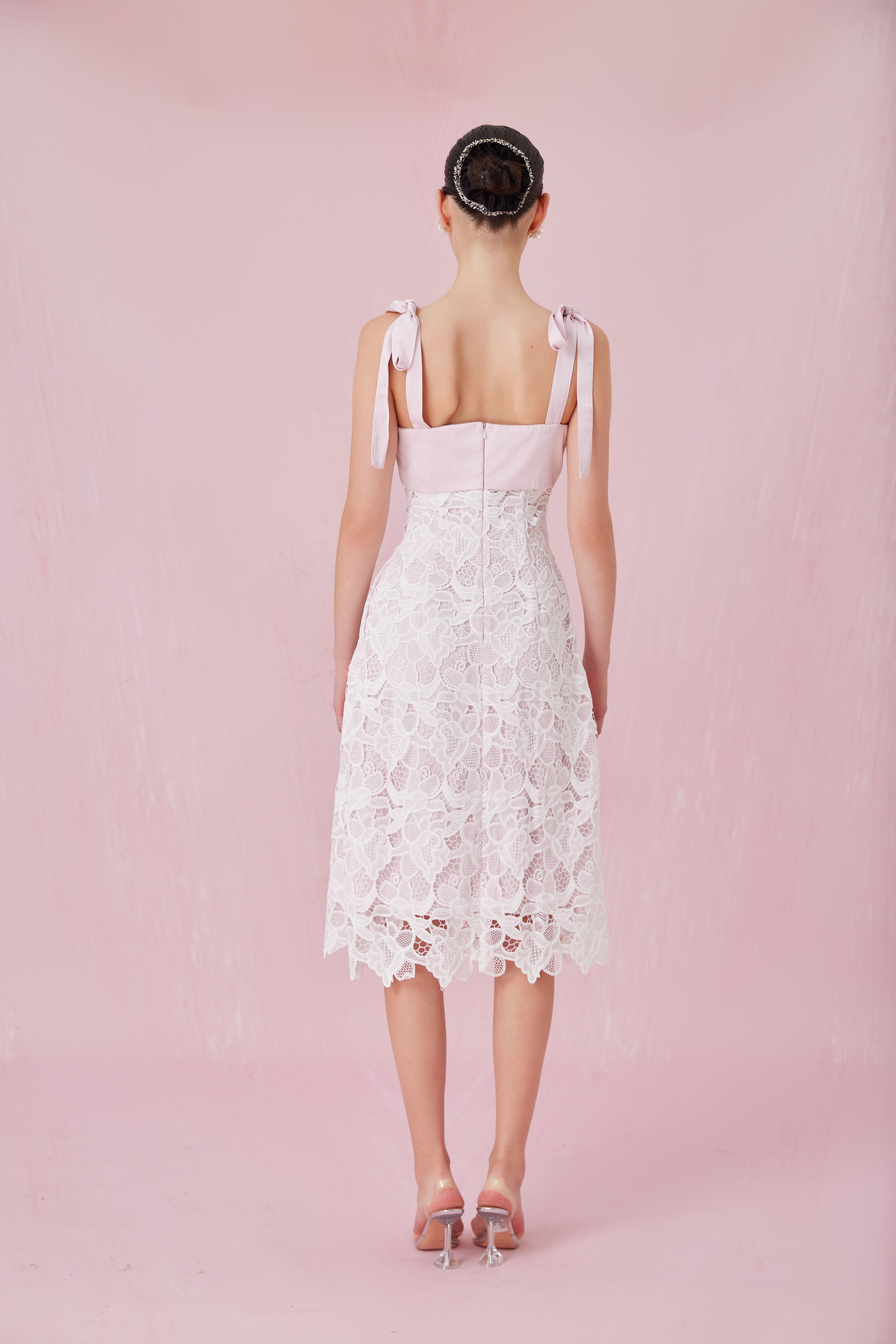 Cerice White Lace Pink Dress