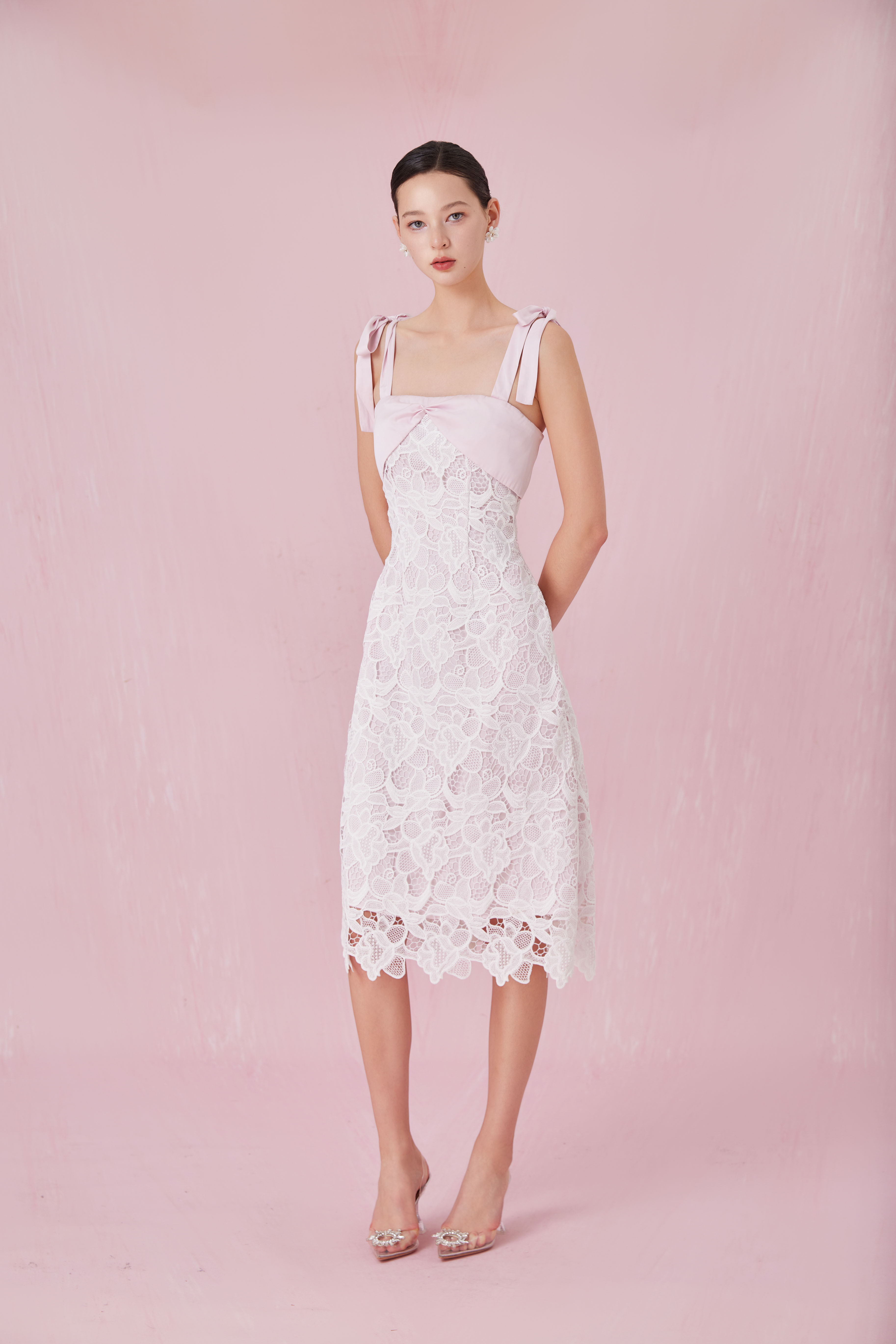 Cerice White Lace Pink Dress