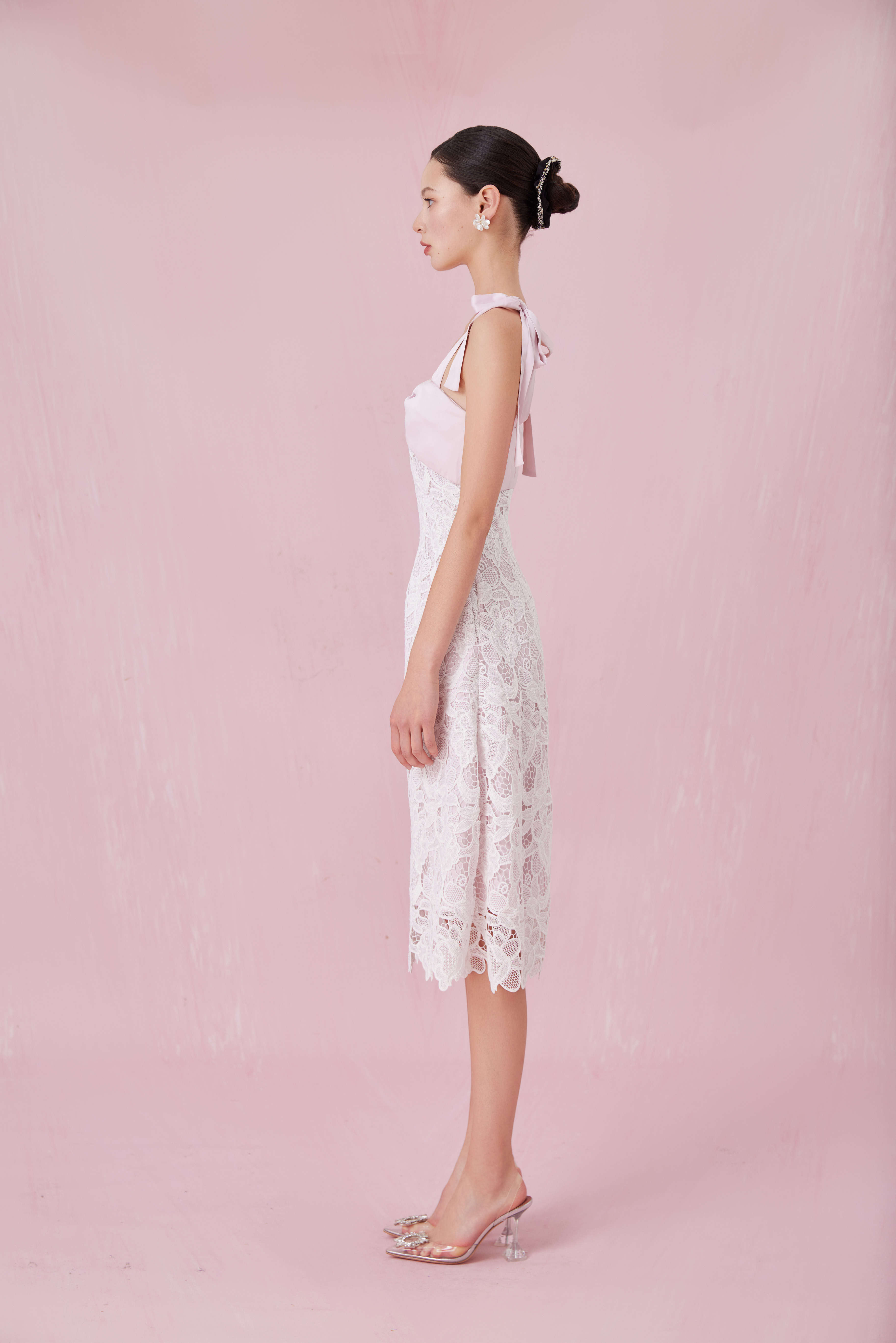 Cerice White Lace Pink Dress