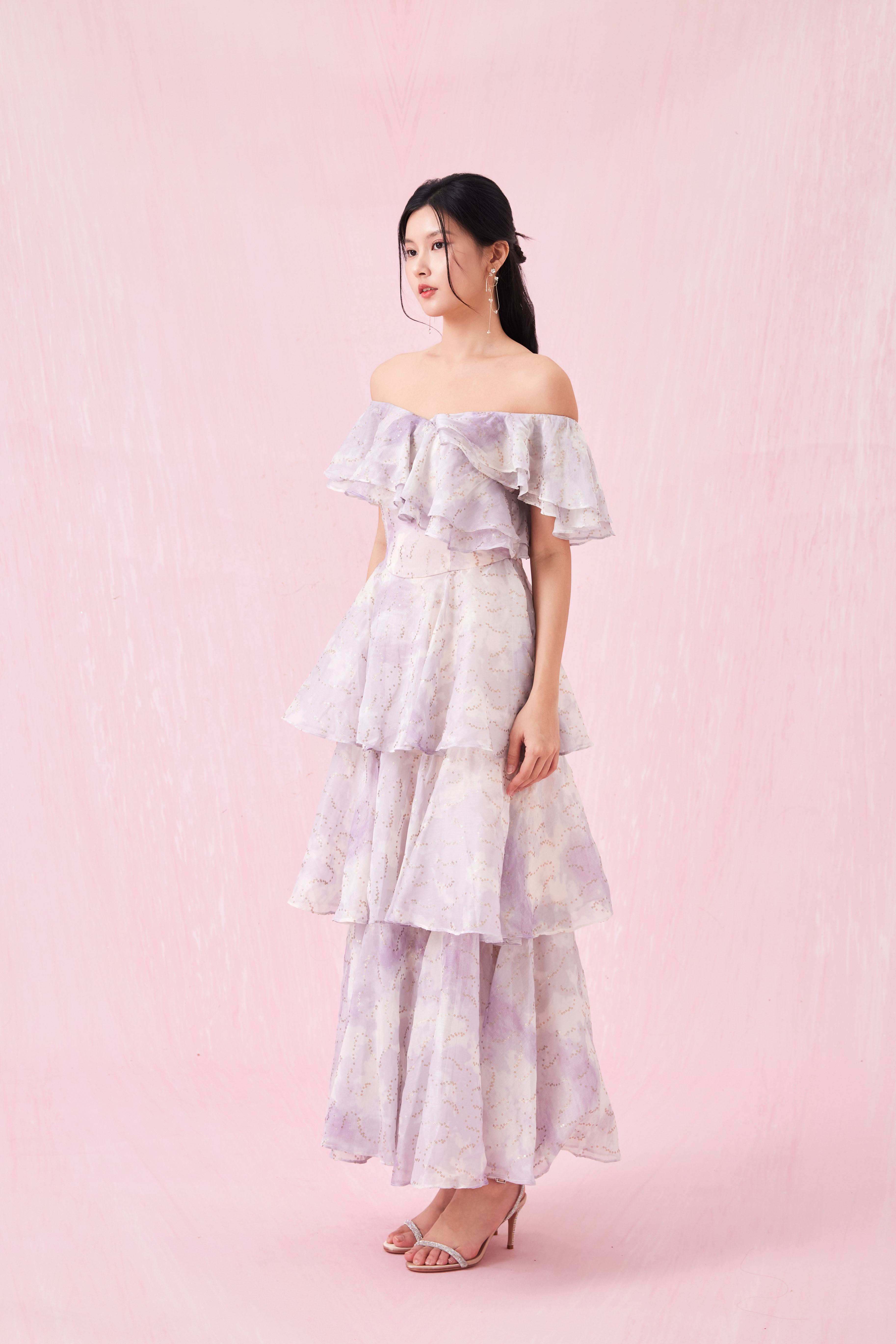 Gini Purple Sequin Tier Dress