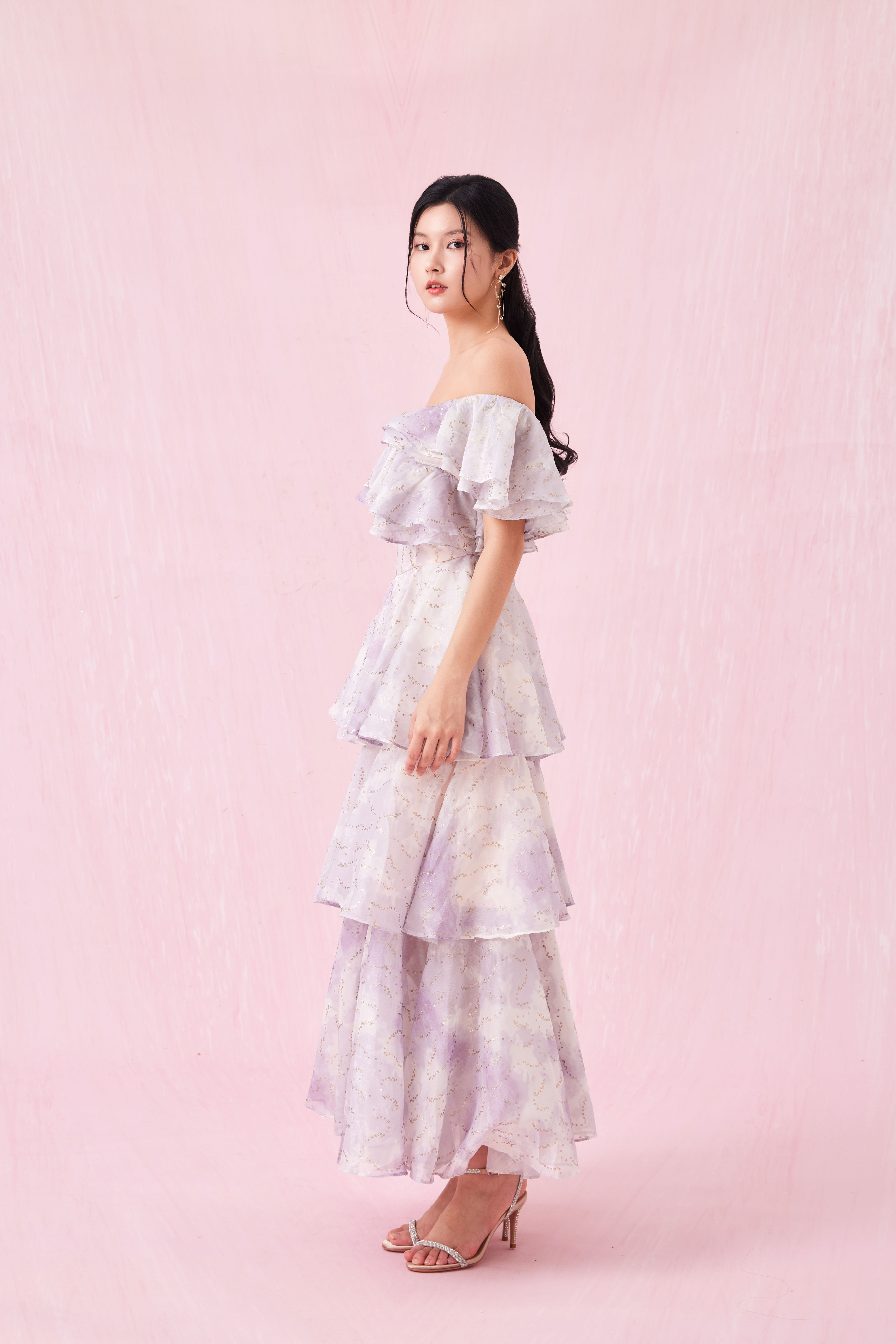 Gini Purple Sequin Tier Dress