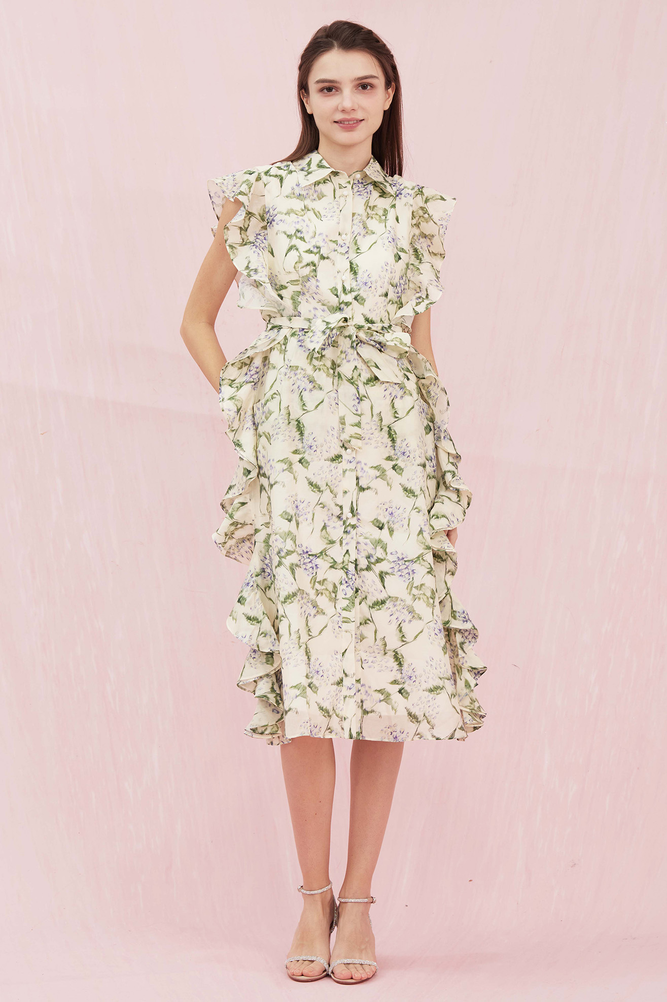 Genisis Ruffle Floral Printed Midi Dress