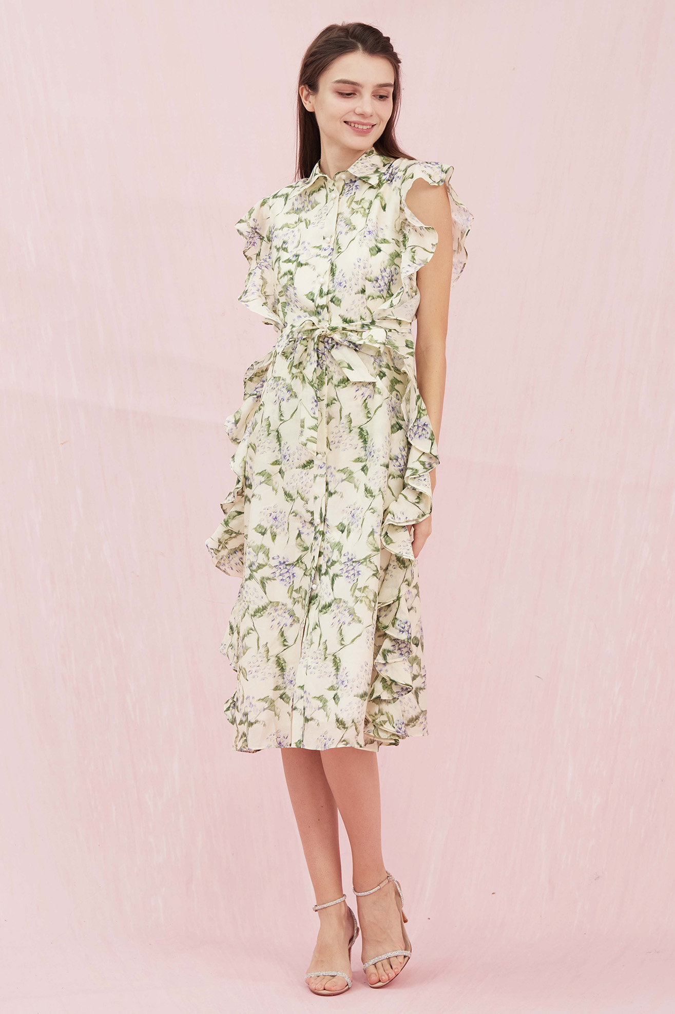 Genisis Ruffle Floral Printed Midi Dress