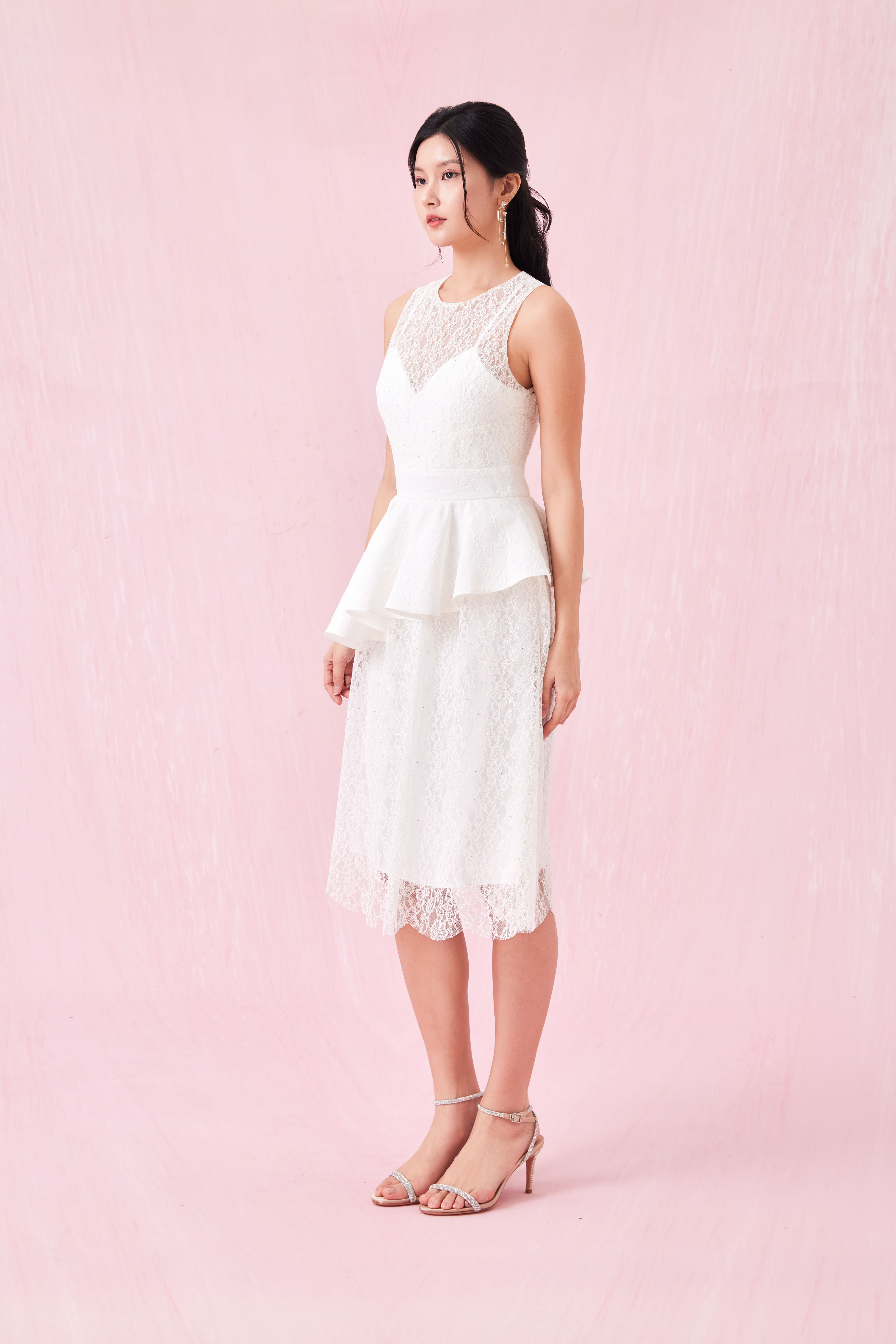 Annabell White Lace Peplum Dress