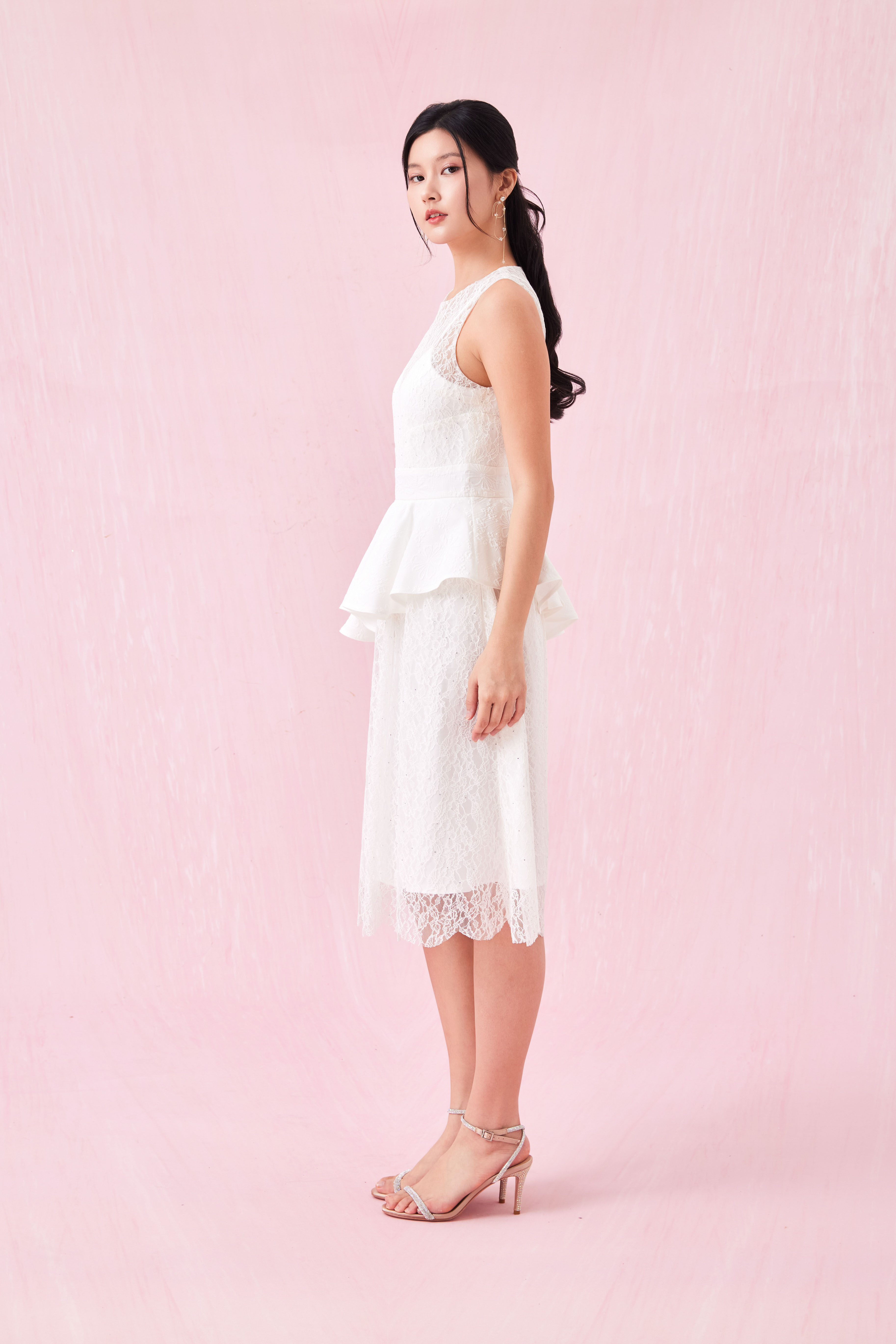 Annabell White Lace Peplum Dress