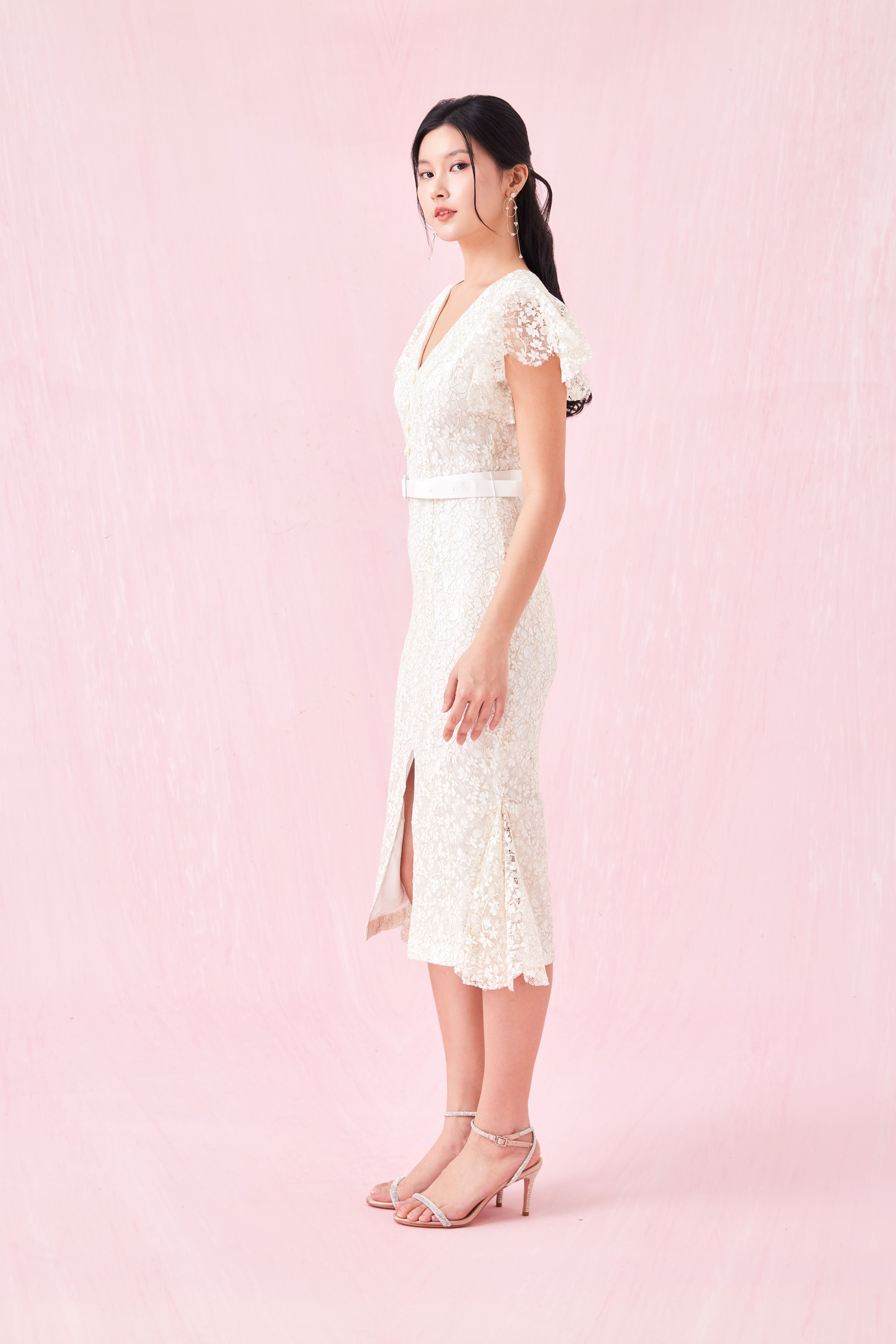 Arletta White V Neck Lace Dress