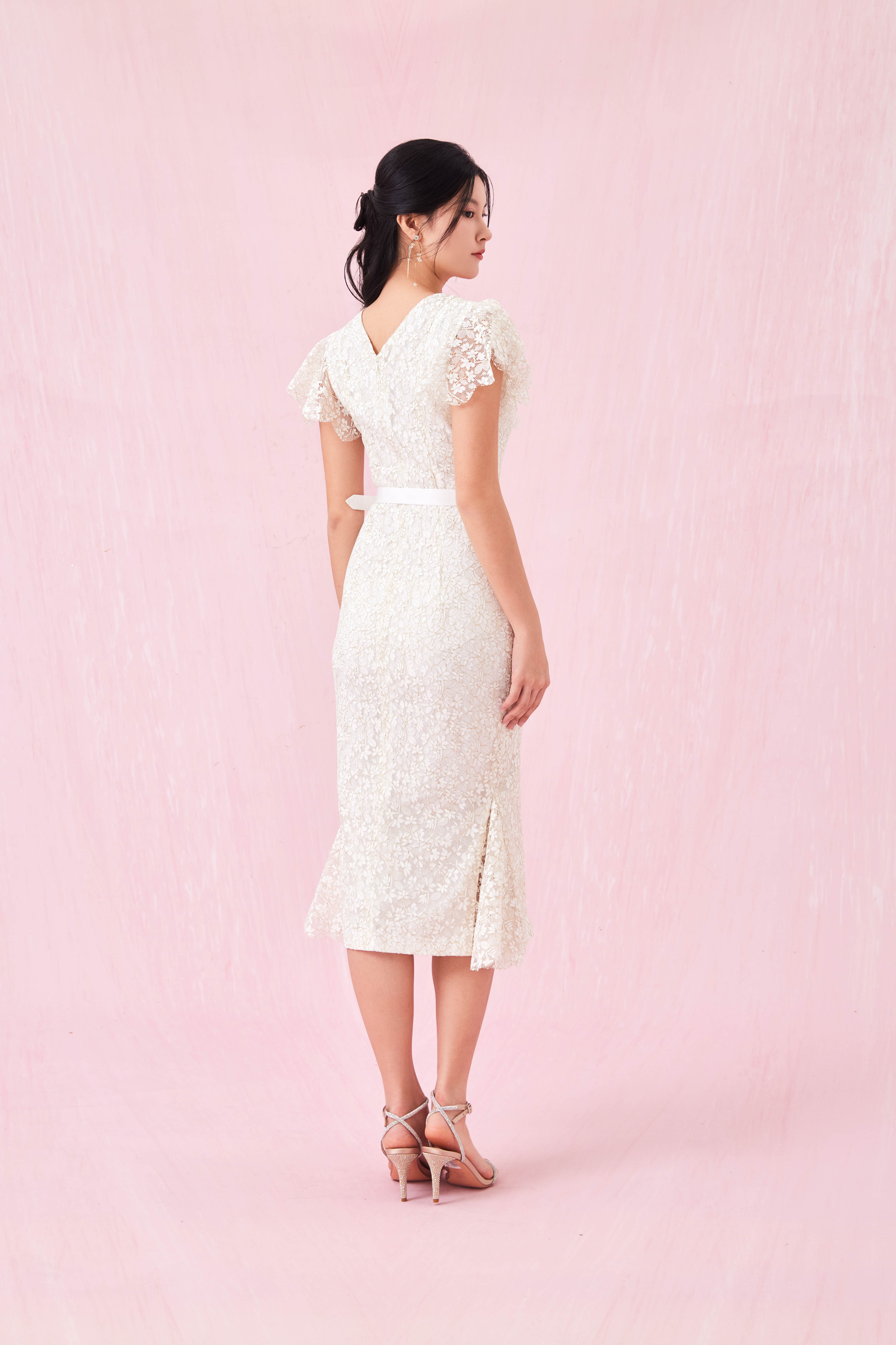 Arletta White V Neck Lace Dress