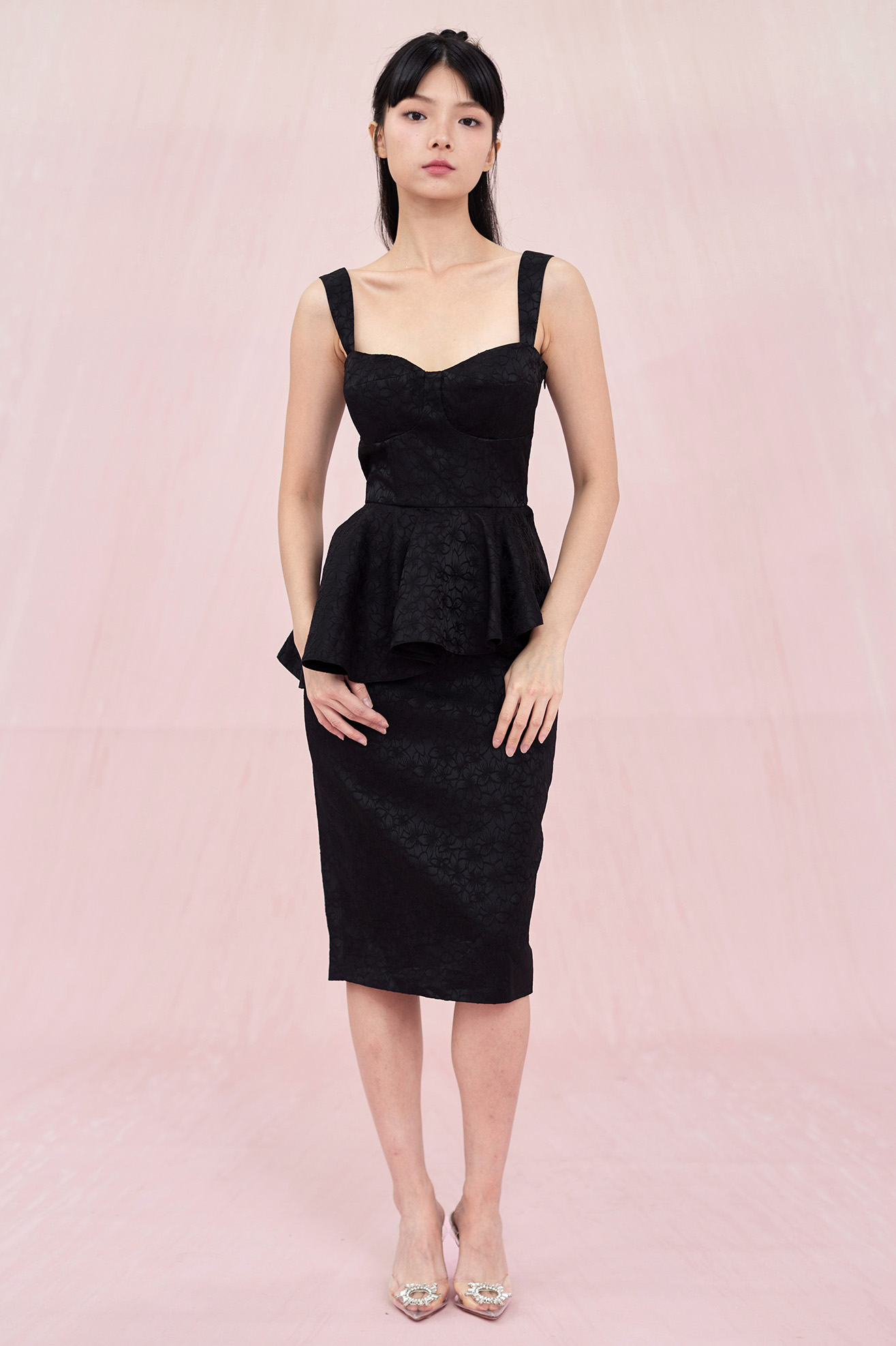 Bernyce Black Jacquard Padded Dress