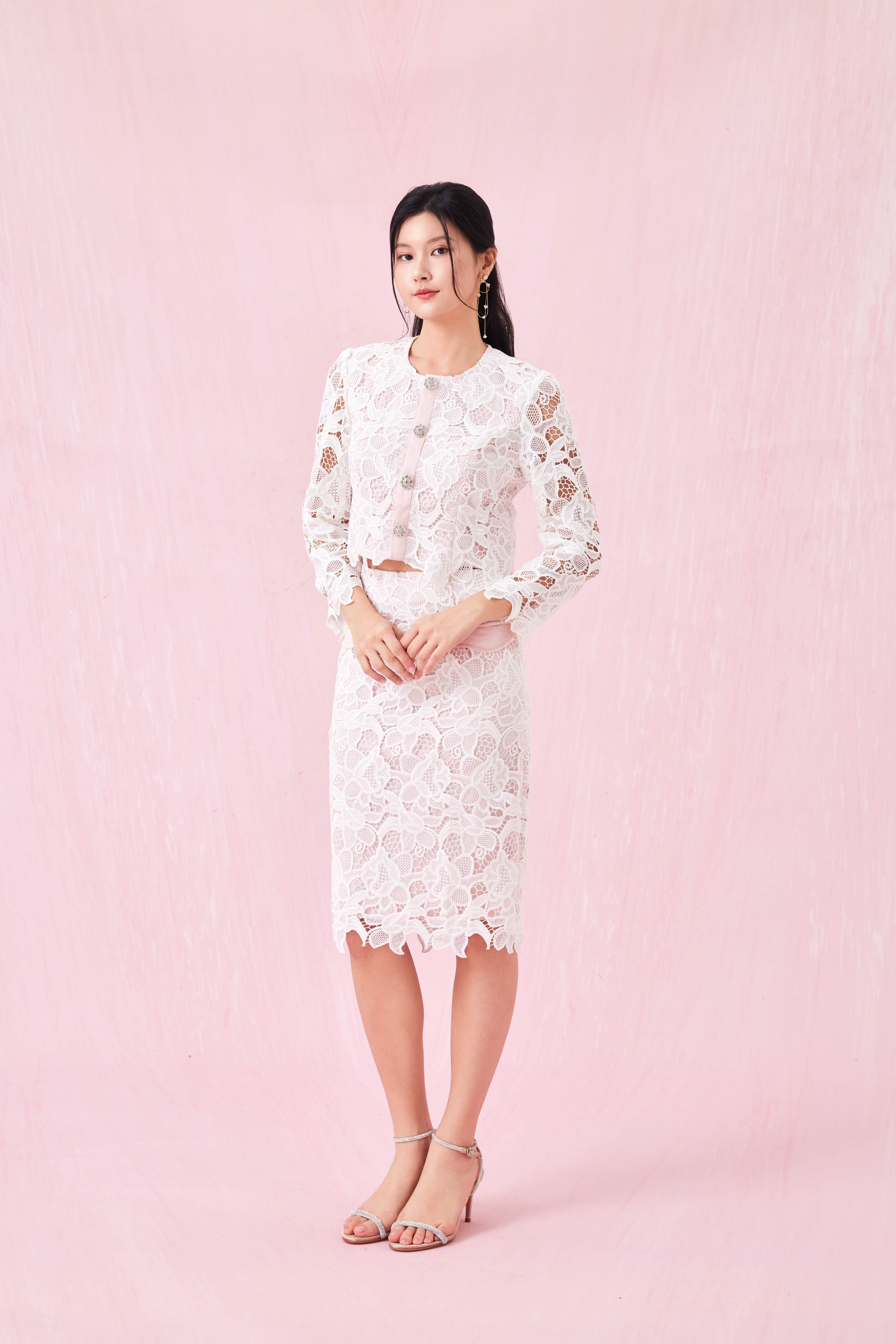 Gilly Pink Satin With Lace Jacket