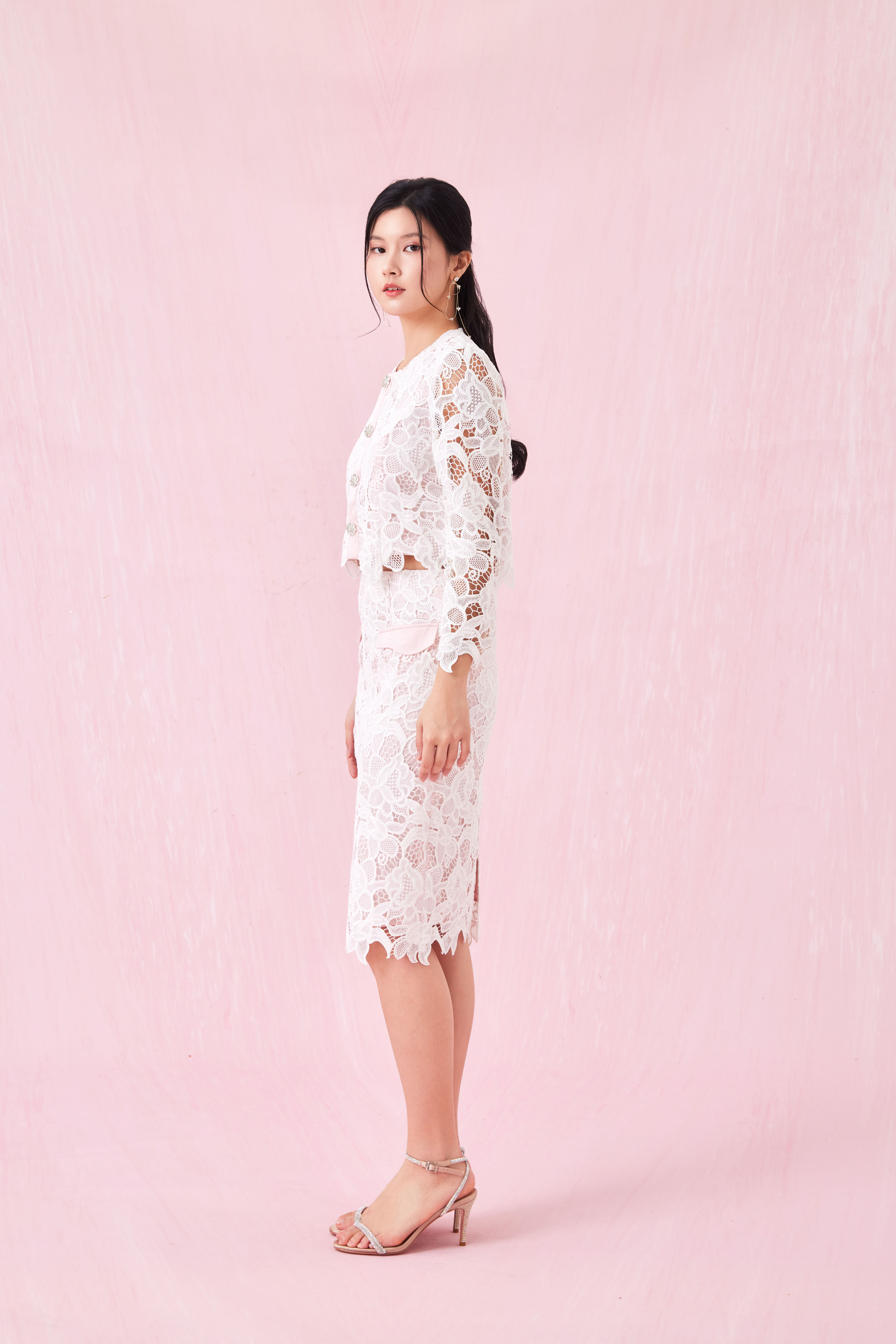 Gilly Pink Satin With Lace Jacket