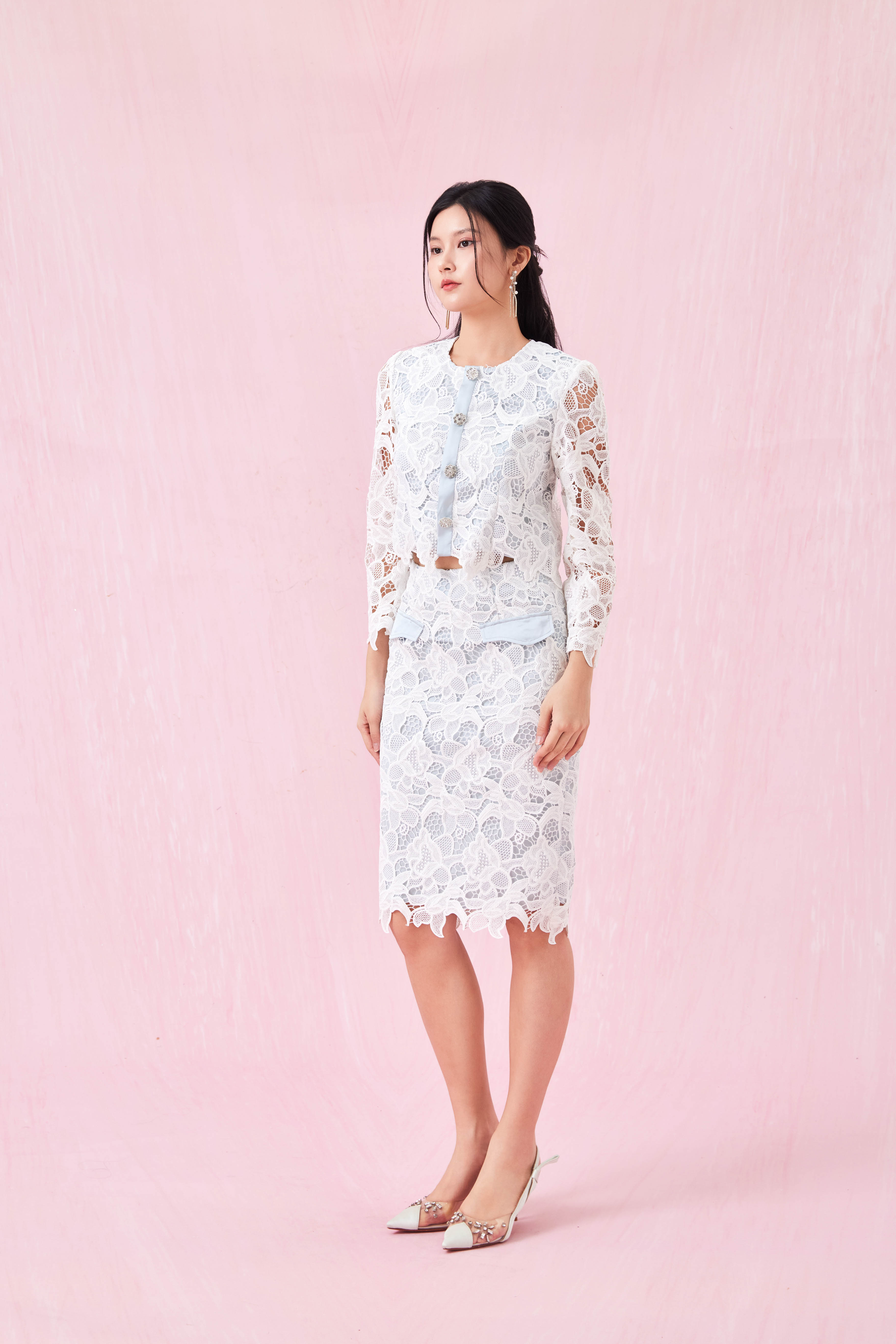 Gilly Light Green Satin With Lace Jacket