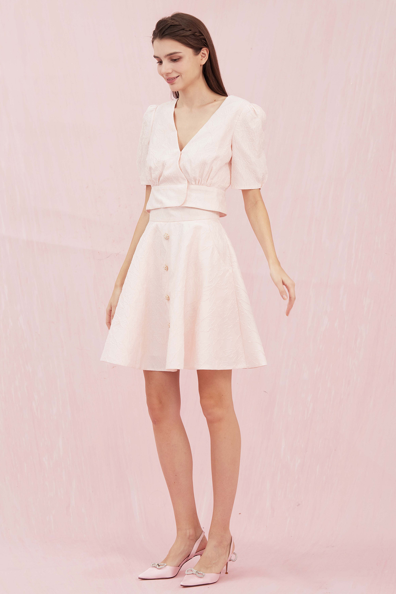 Gracella Pink Flower Jacquard Skirt