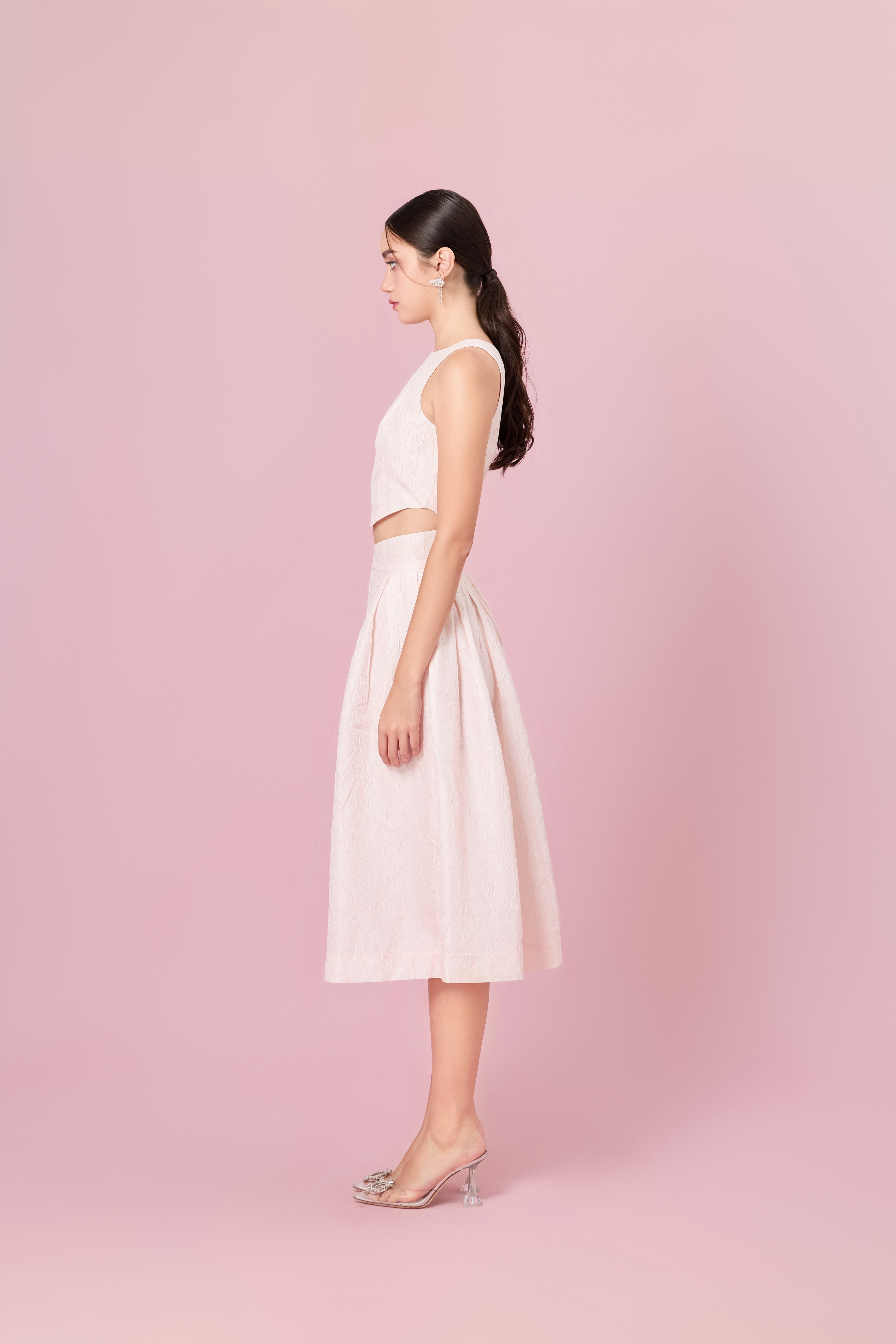 Lizea Pink Jacquard Sleeveless Top