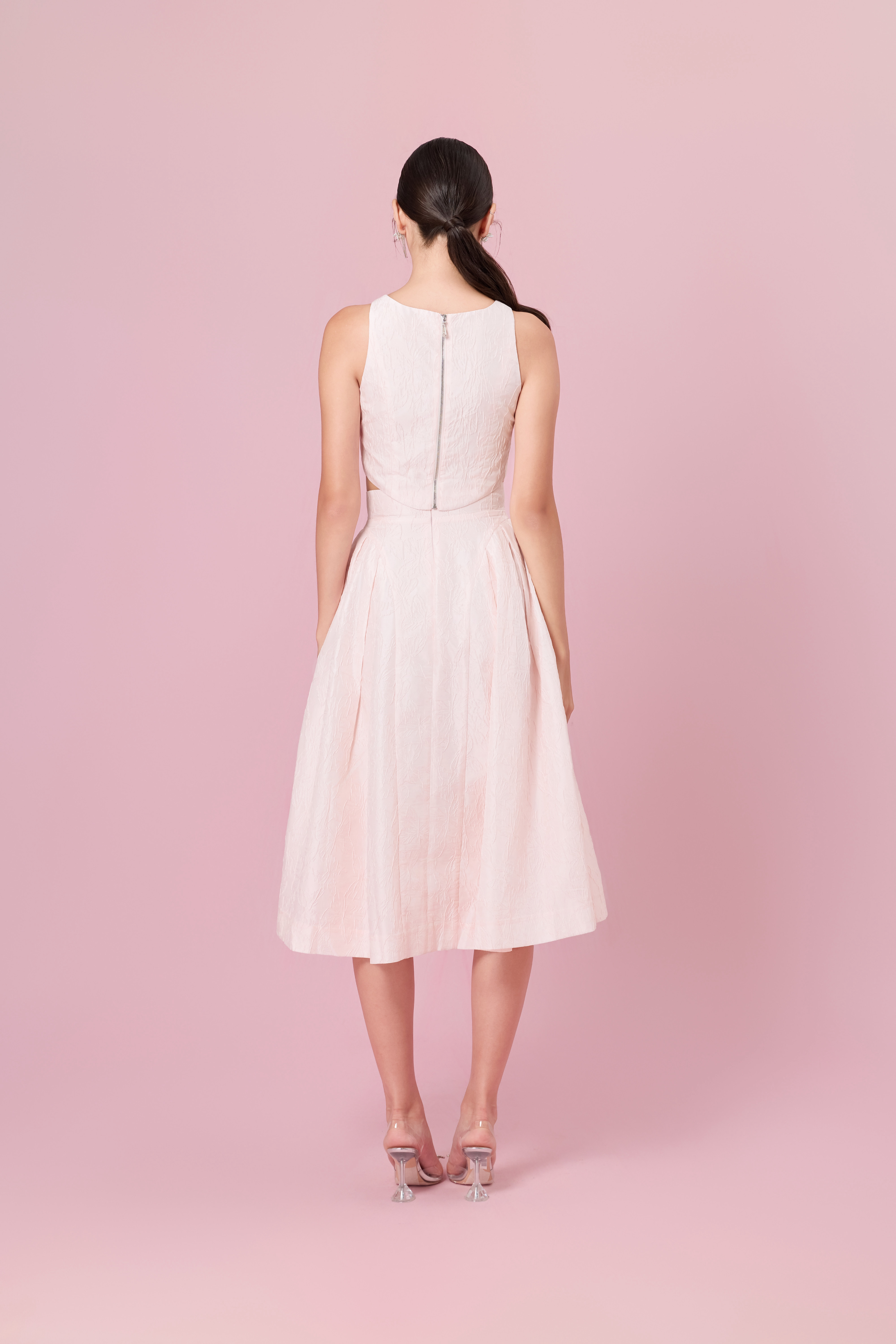 Lizea Pink Jacquard Sleeveless Top