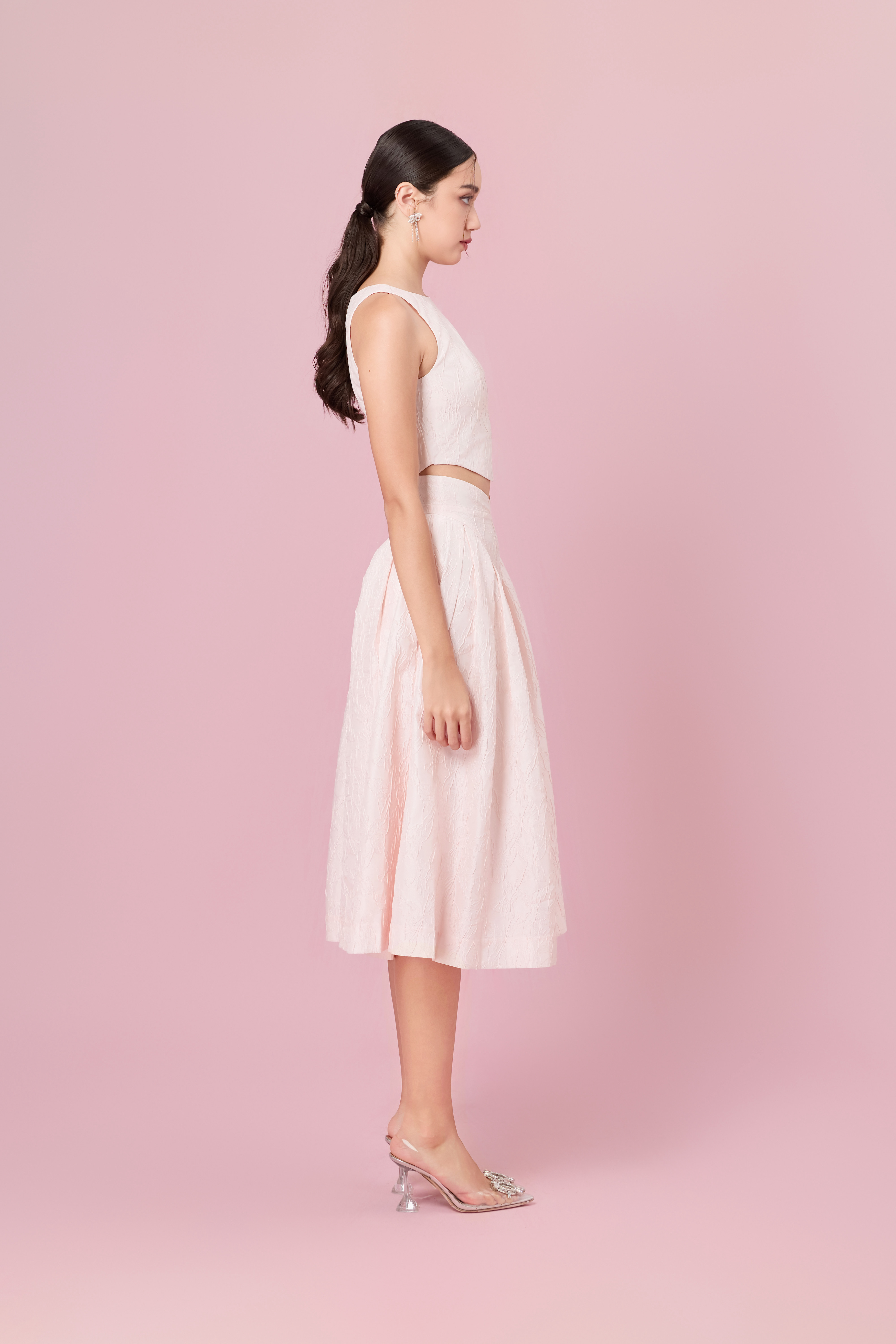 Lizea Pink Jacquard Sleeveless Top