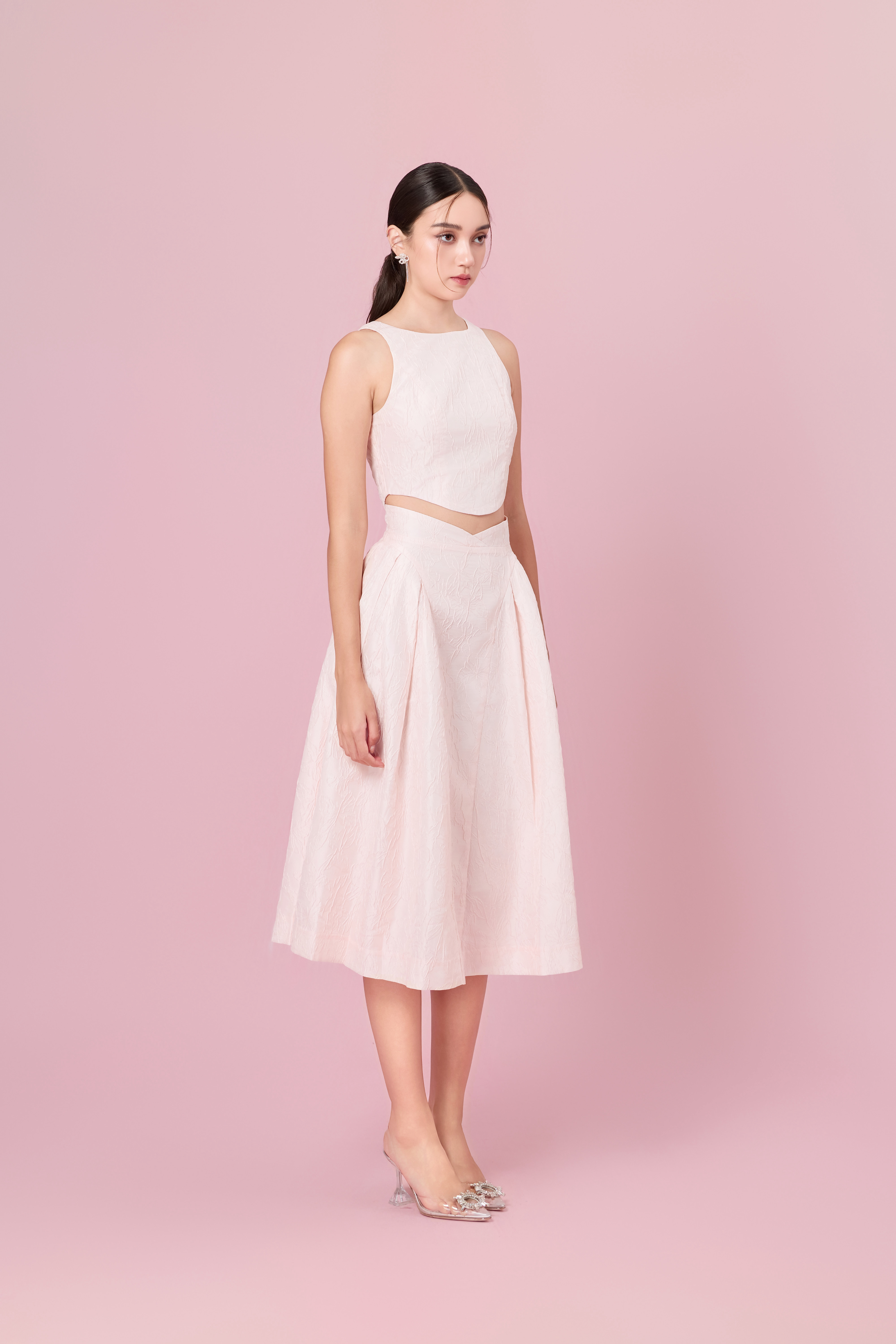 Lizea Pink Jacquard Sleeveless Top